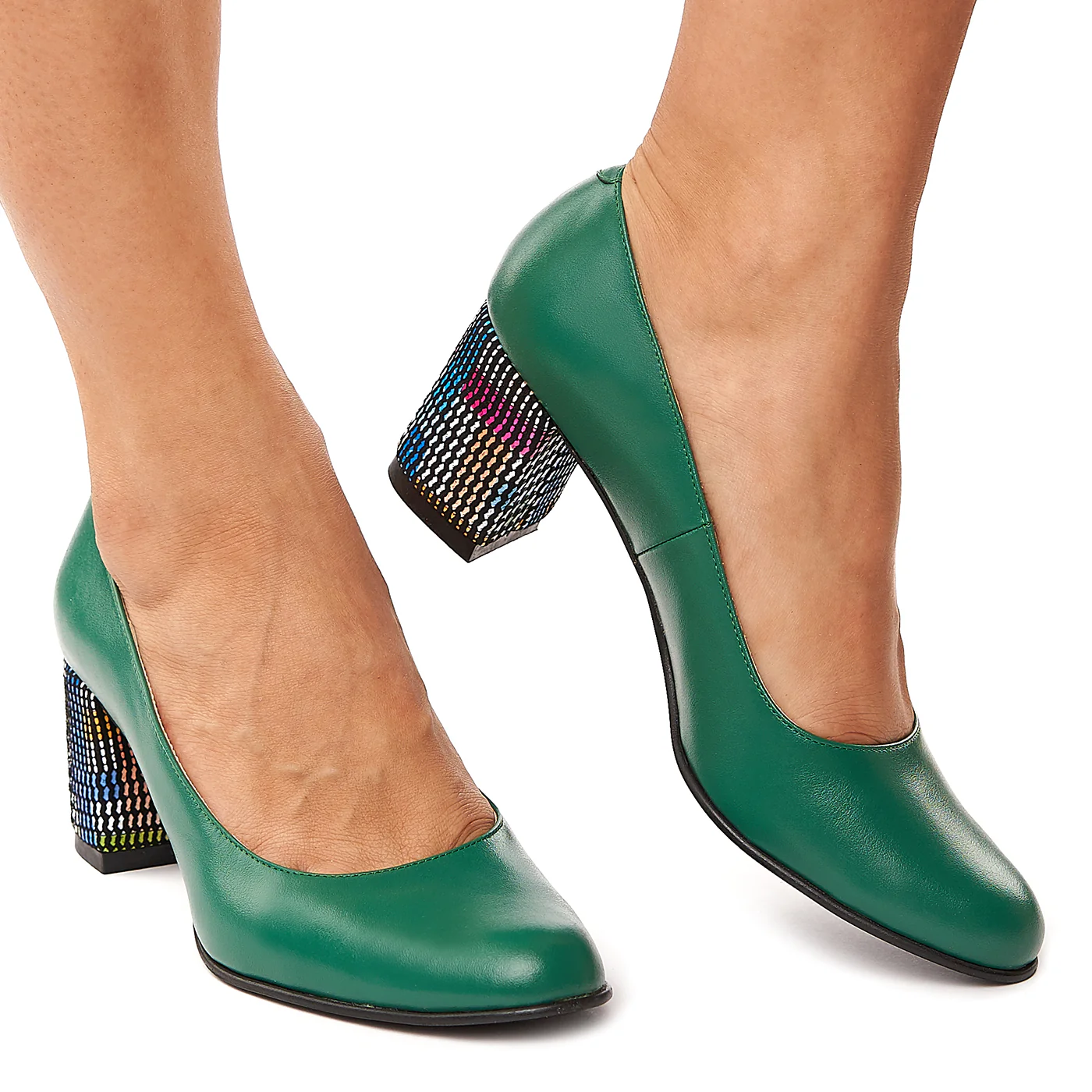 Pantofi dama din piele naturala verde toc colorat 4181 - Image 2