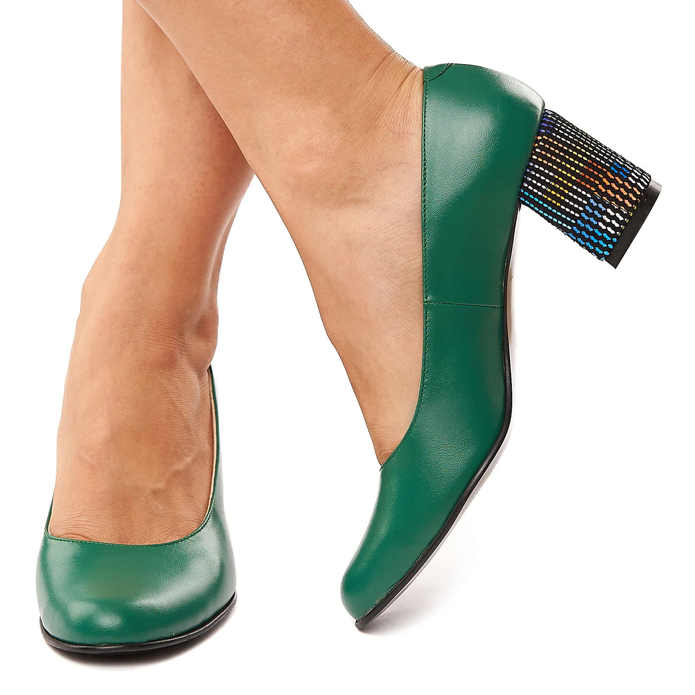Pantofi dama din piele naturala verde toc colorat 4181 - Image 3