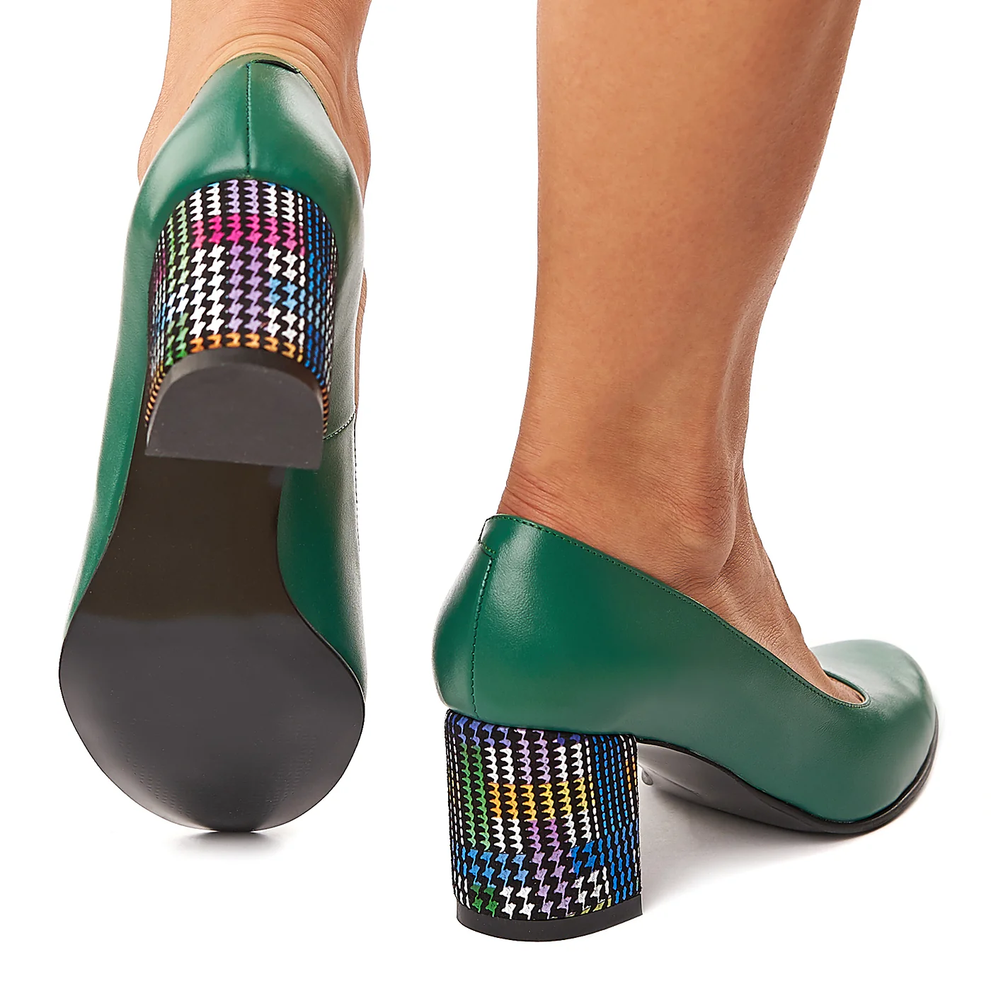Pantofi dama din piele naturala verde toc colorat 4181 - Image 4