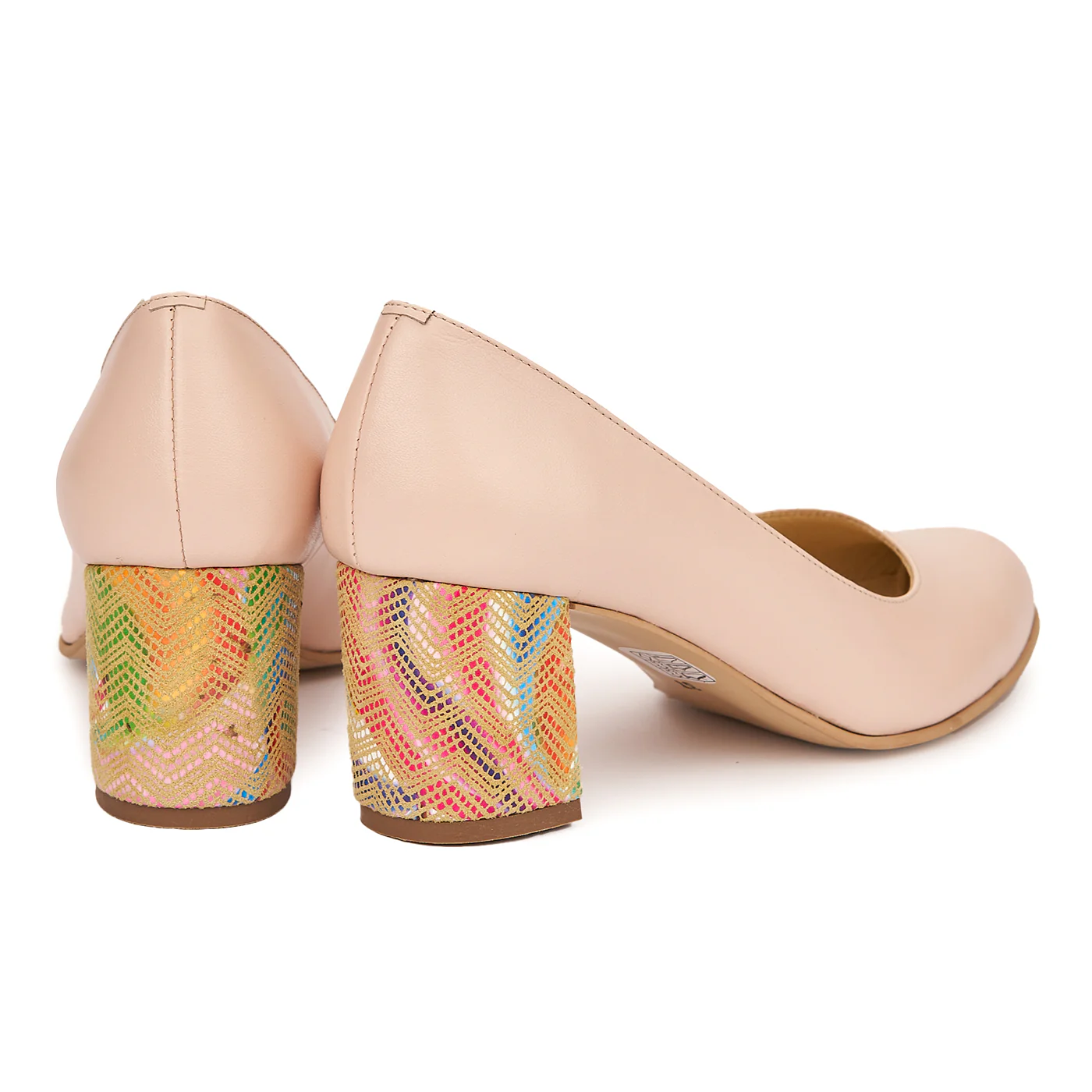 Pantofi dama din piele naturala bej toc colorat 4975 - Image 2