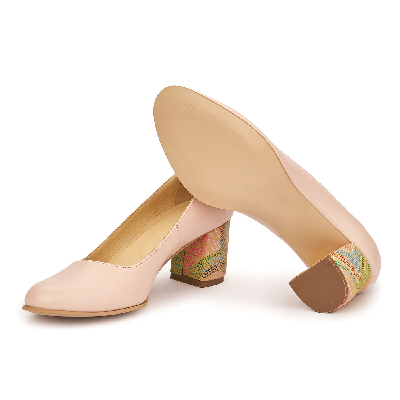 Pantofi dama din piele naturala bej toc colorat 4975 - Image 3