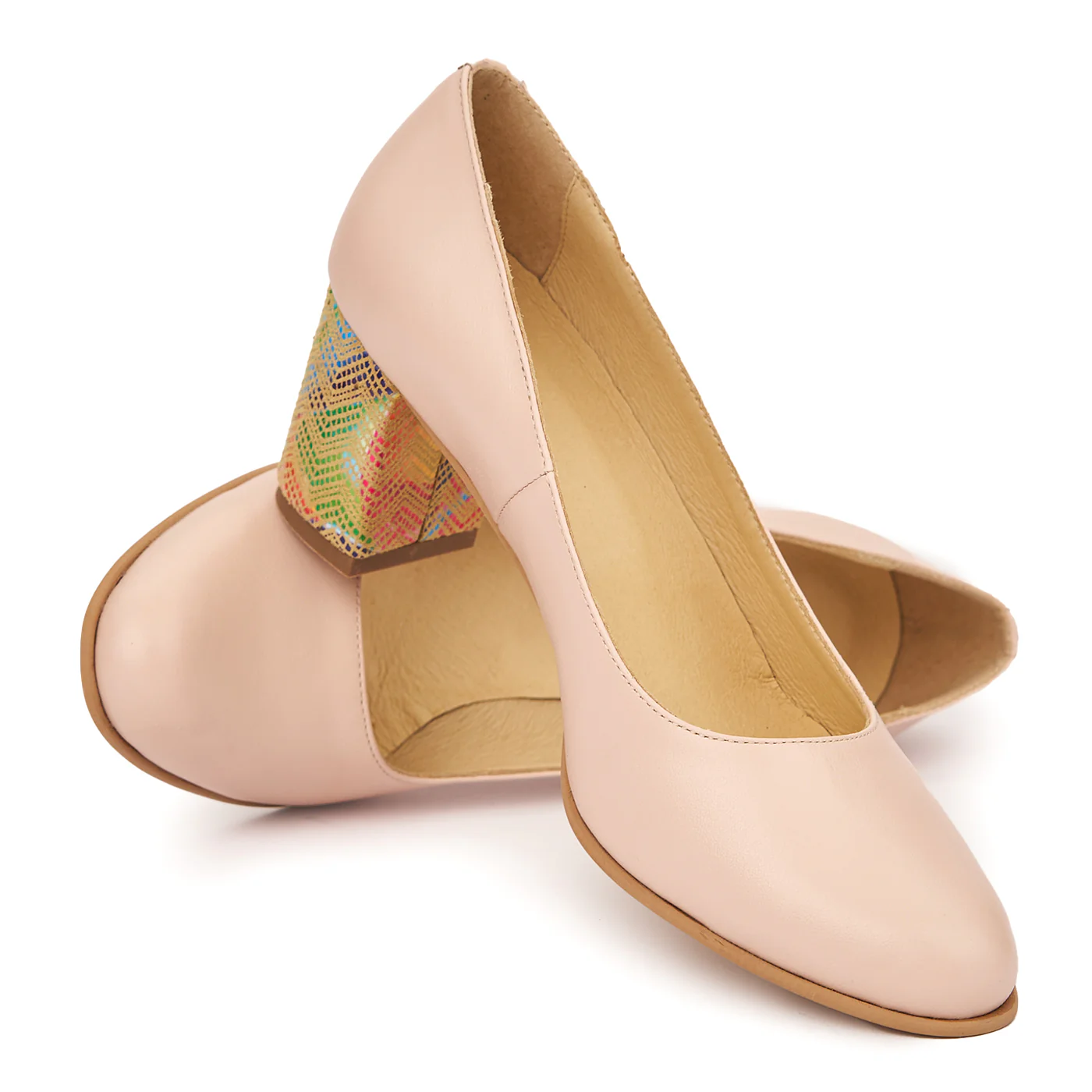 Pantofi dama din piele naturala bej toc colorat 4975 - Image 4