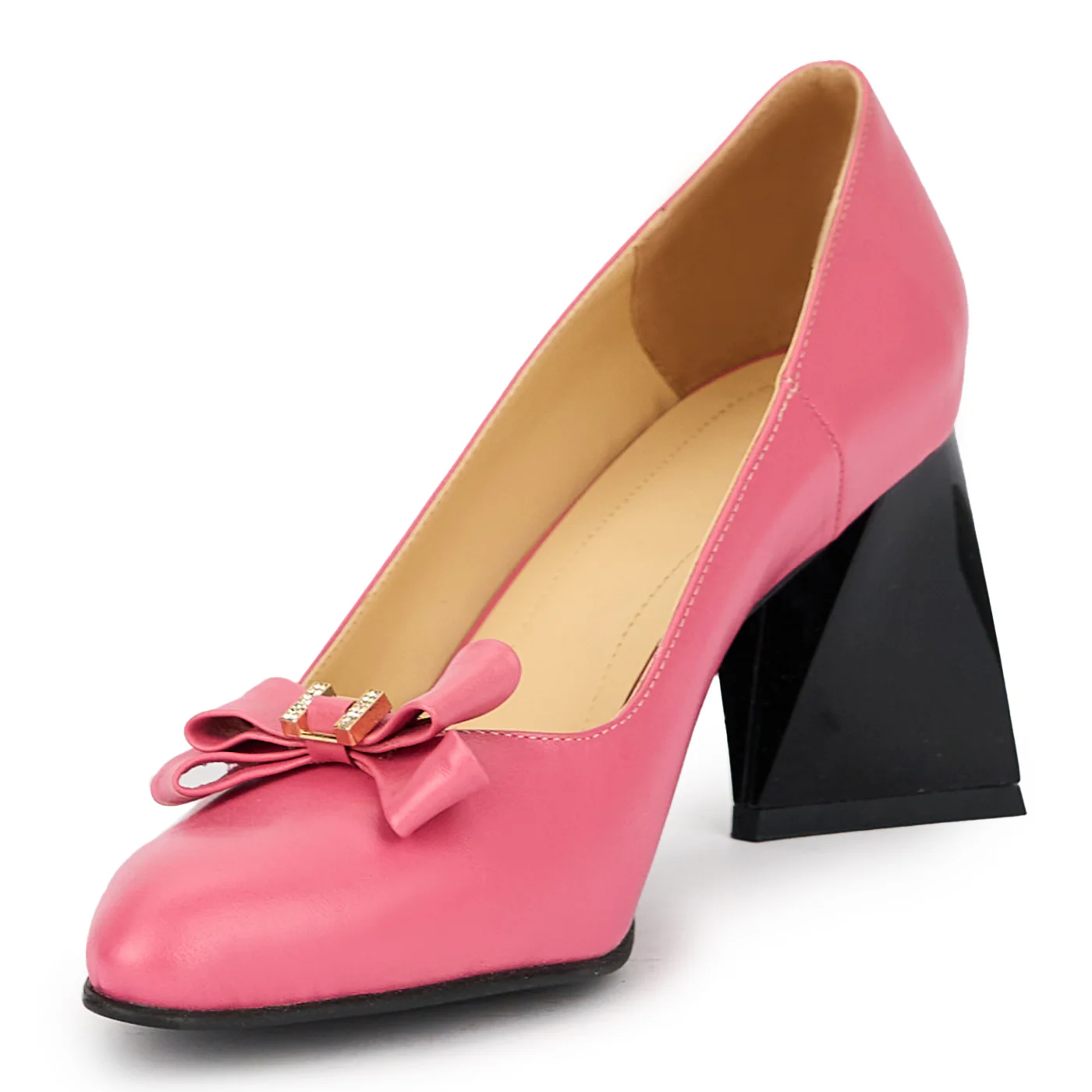 Pantofi dama din piele naturala roz toc gros 13393 - Image 3