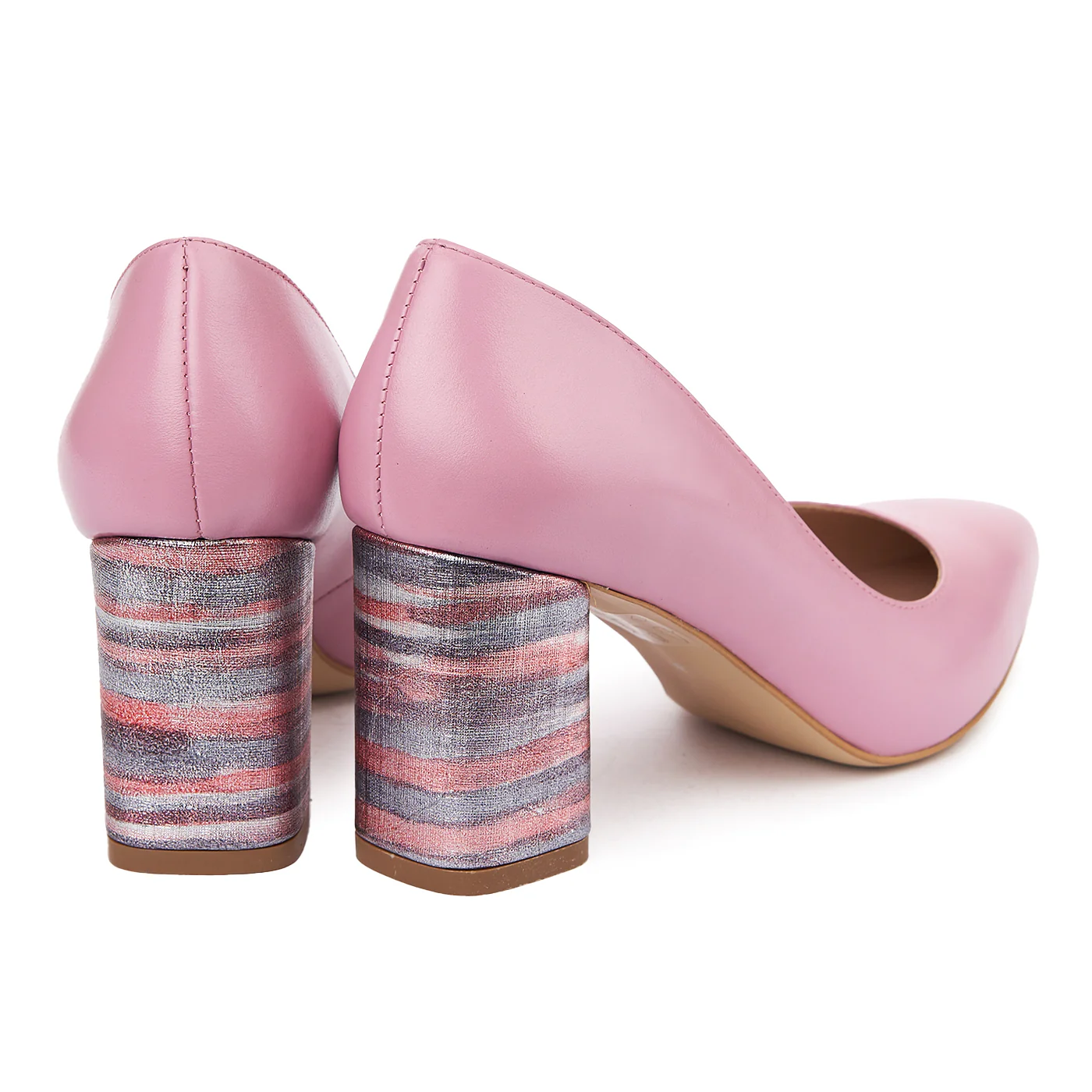 Pantofi dama din piele naturala roze cu toc imbracat 4932 - Image 2