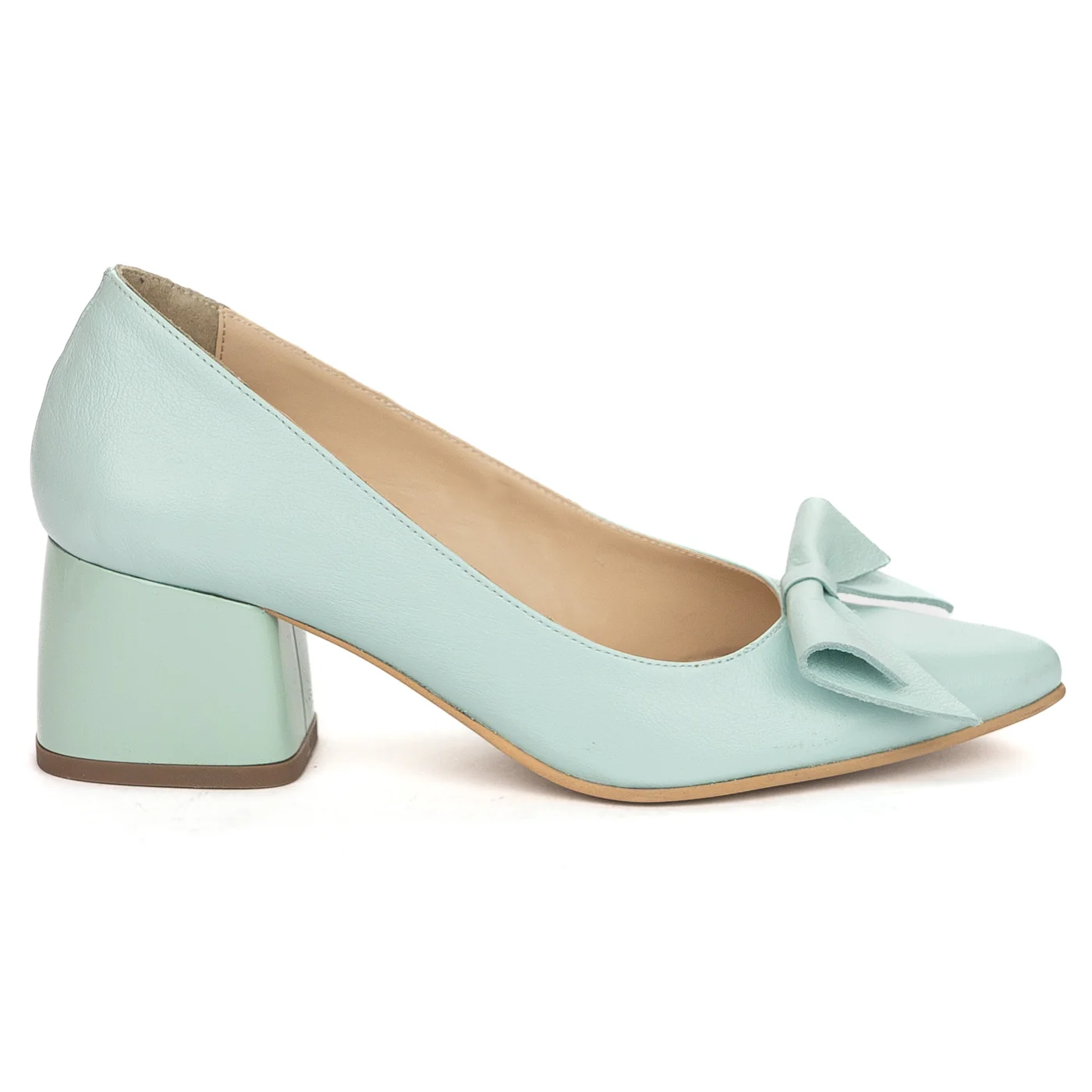 Pantofi dama din piele naturala turcoaz cu toc gros 5.5 cm 13835