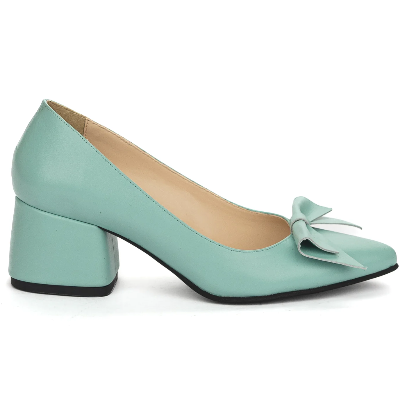 Pantofi dama din piele naturala turcoaz cu toc gros 5.5 cm 13845