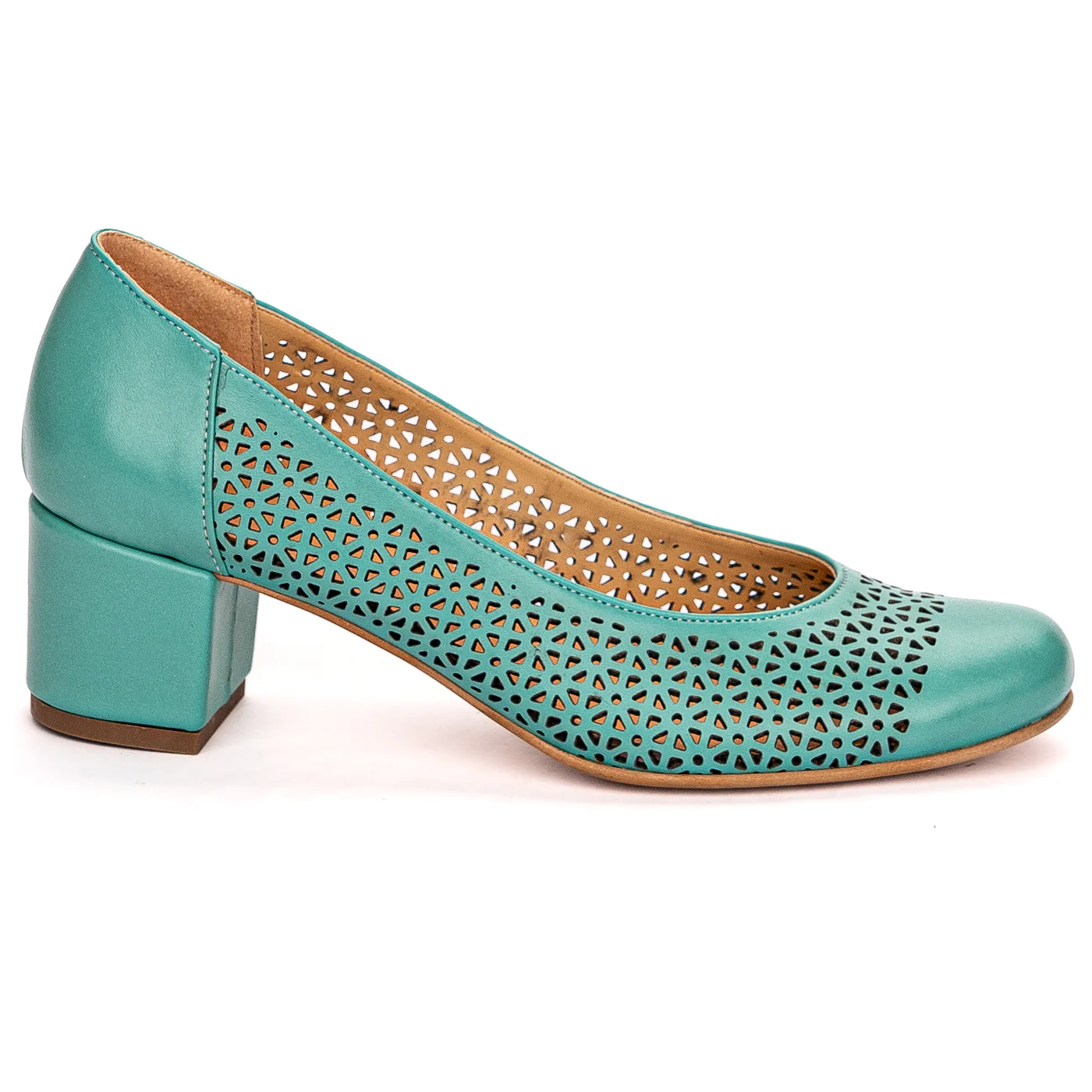 Pantofi dama din piele naturala turcoaz cu toc gros 5 cm 13651