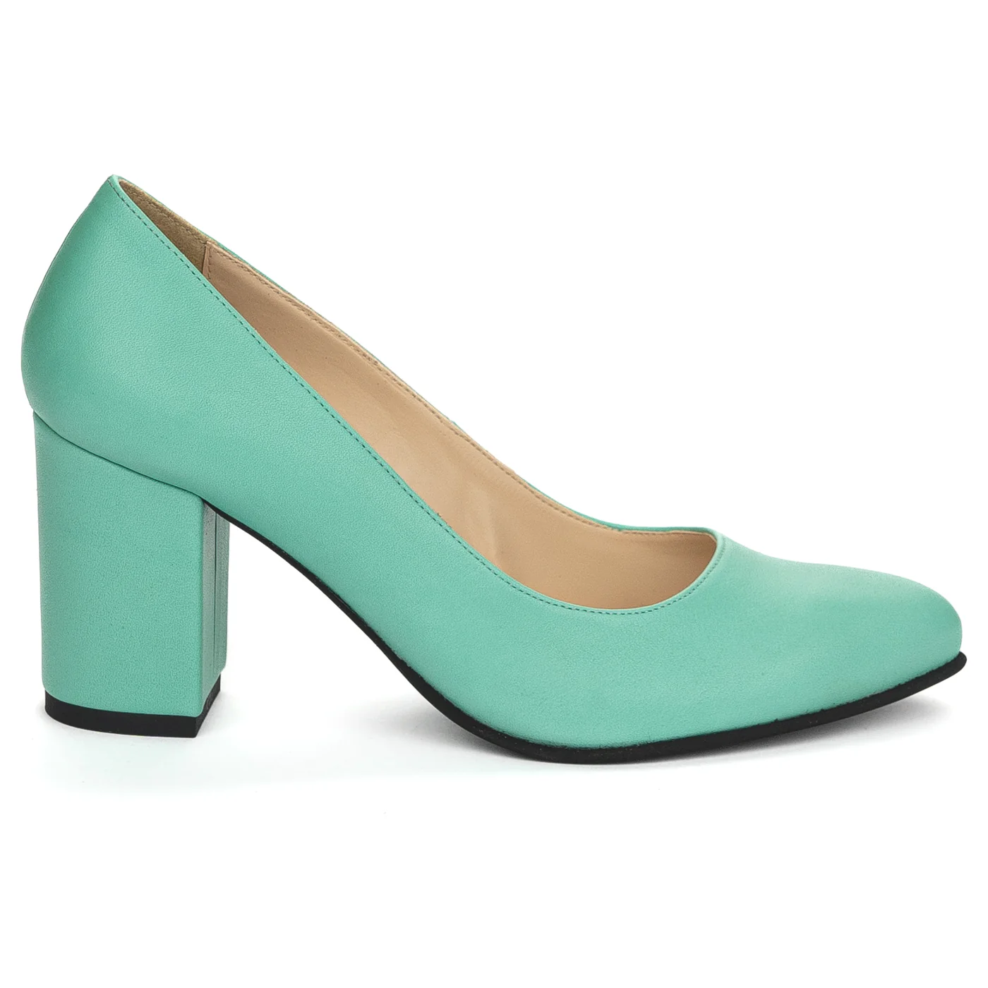Pantofi dama din piele naturala turcoaz cu toc gros 7.5 cm 13844