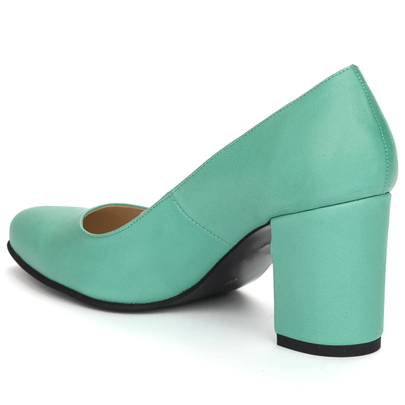 Pantofi dama din piele naturala turcoaz cu toc gros 7.5 cm 13844 - Image 2