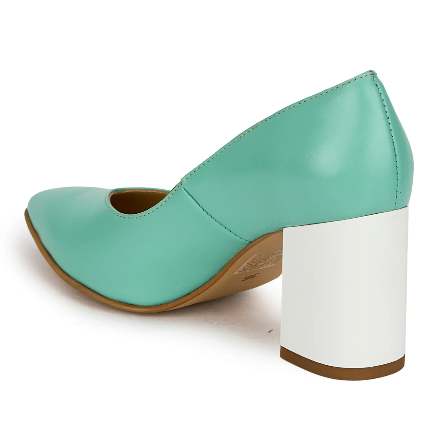 Pantofi dama din piele naturala turcoaz cu toc gros 7 cm 19827 - Image 2