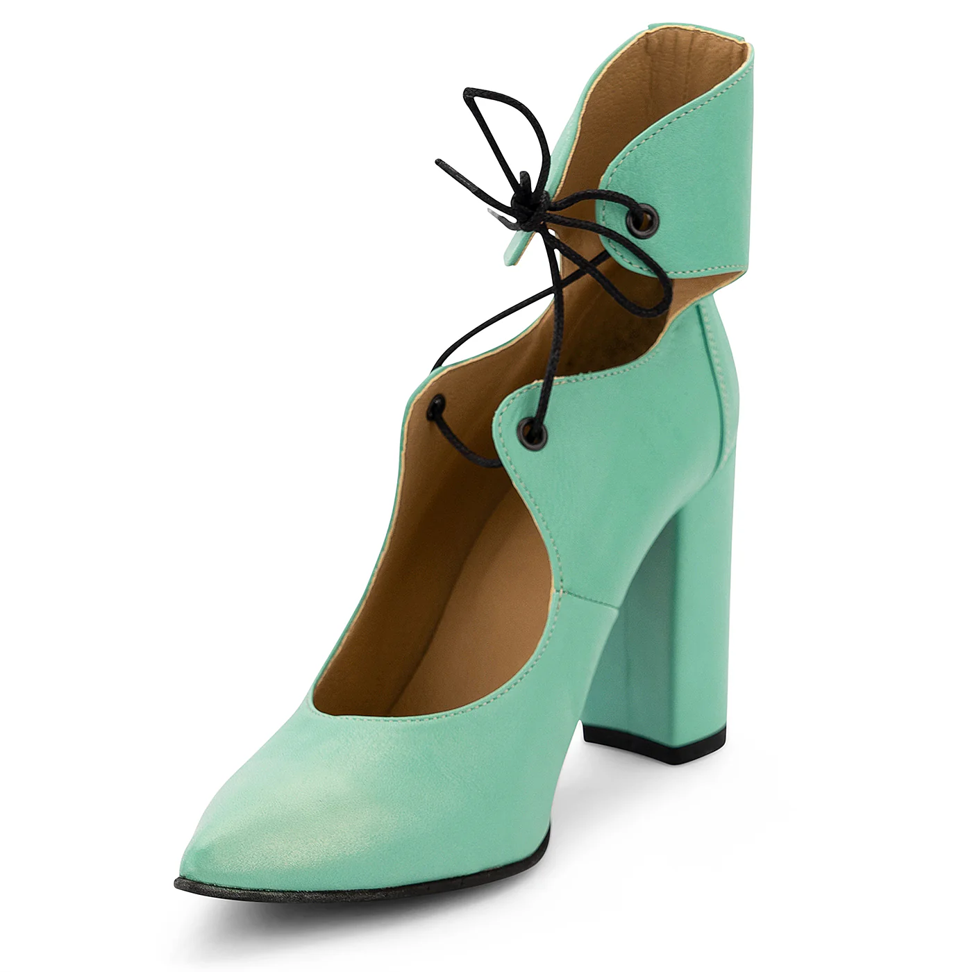 Pantofi dama din piele naturala turcoaz cu toc gros 9.5 cm 14124 - Image 3