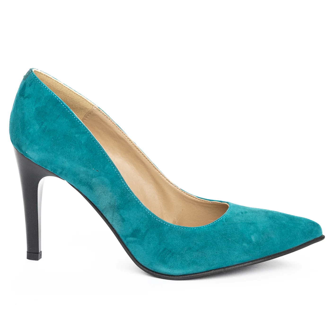 Pantofi dama din piele naturala turcoaz cu toc subtire 9 cm 13934