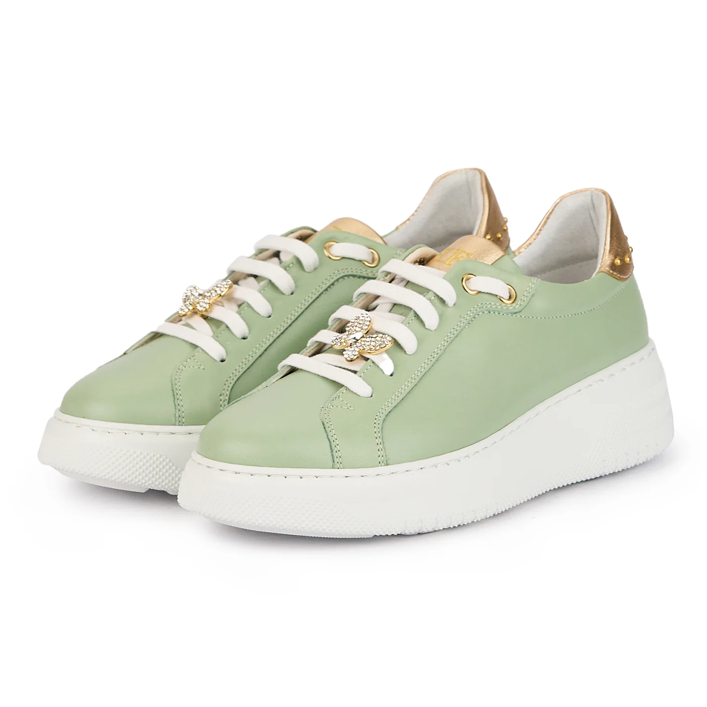 Pantofi dama din piele naturala verde cu accesoriu metalic 16084 - Image 3