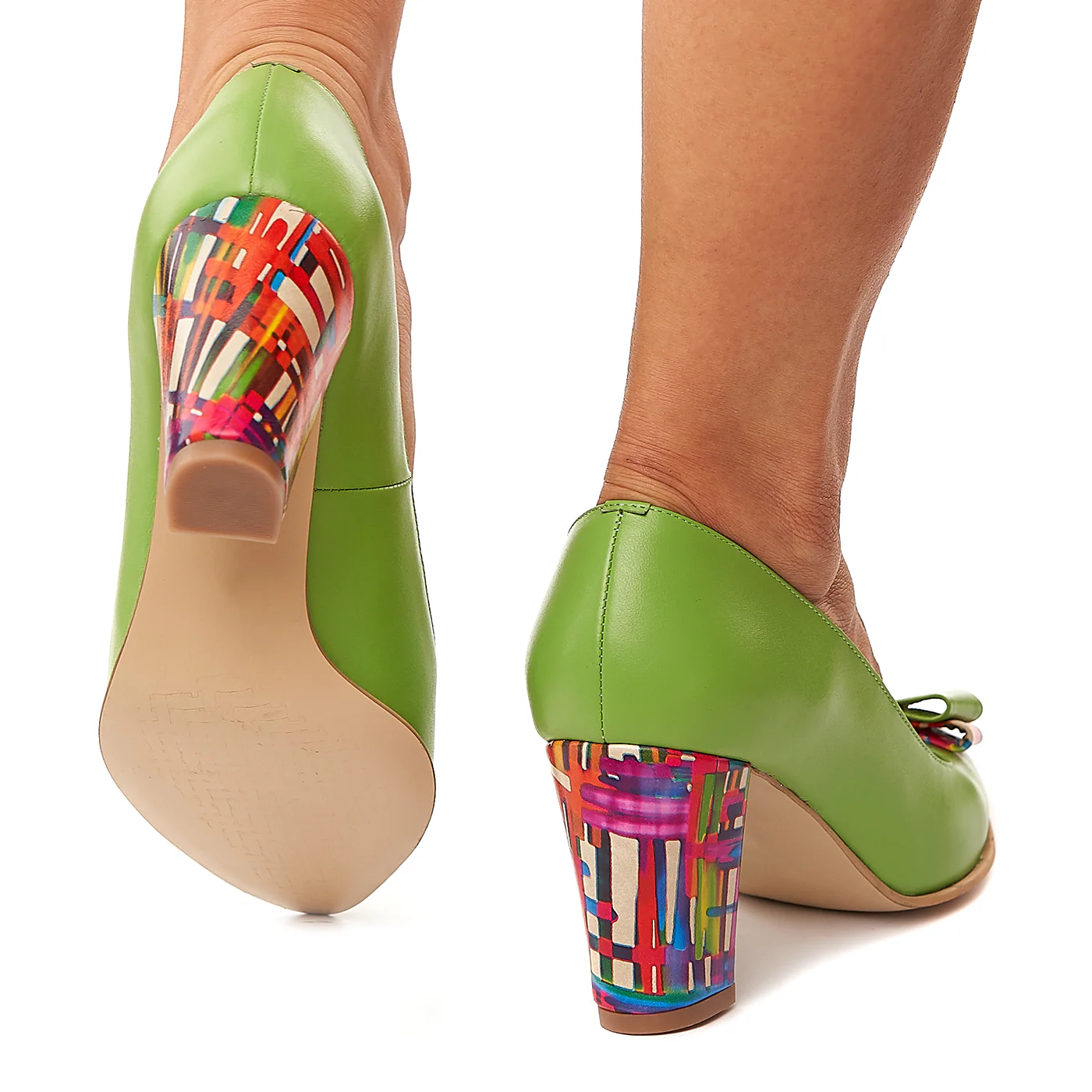 Pantofi dama din piele naturala verde cu toc colorat 4188 - Image 4