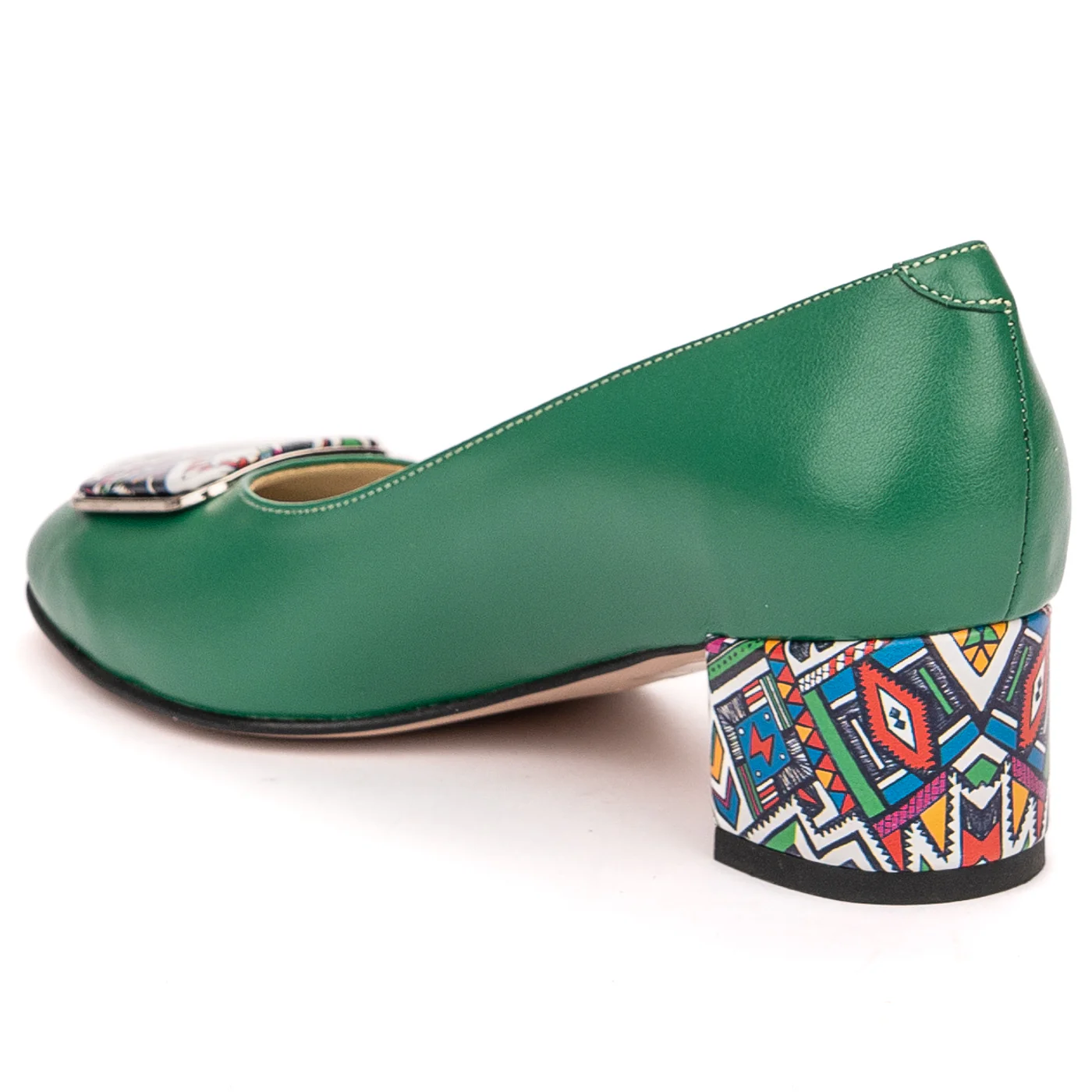 Pantofi dama din piele naturala verde cu toc gros 13580 - Image 2