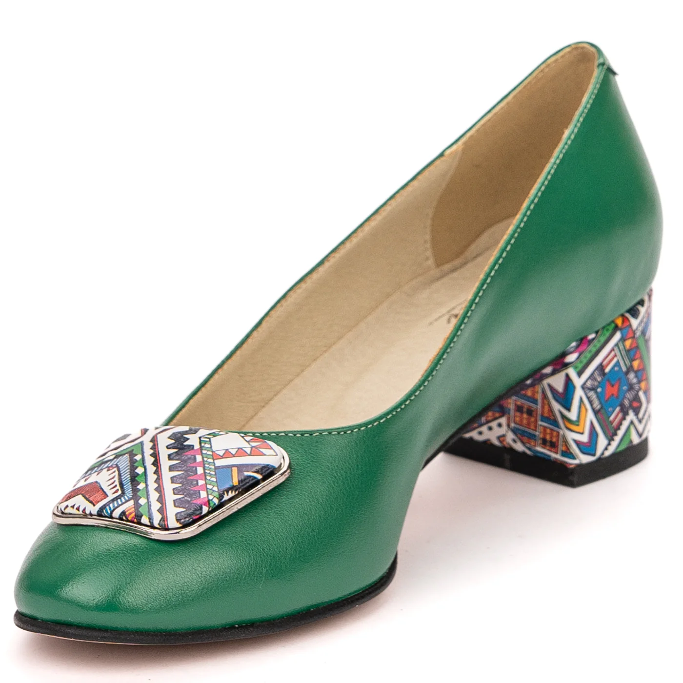 Pantofi dama din piele naturala verde cu toc gros 13580 - Image 3