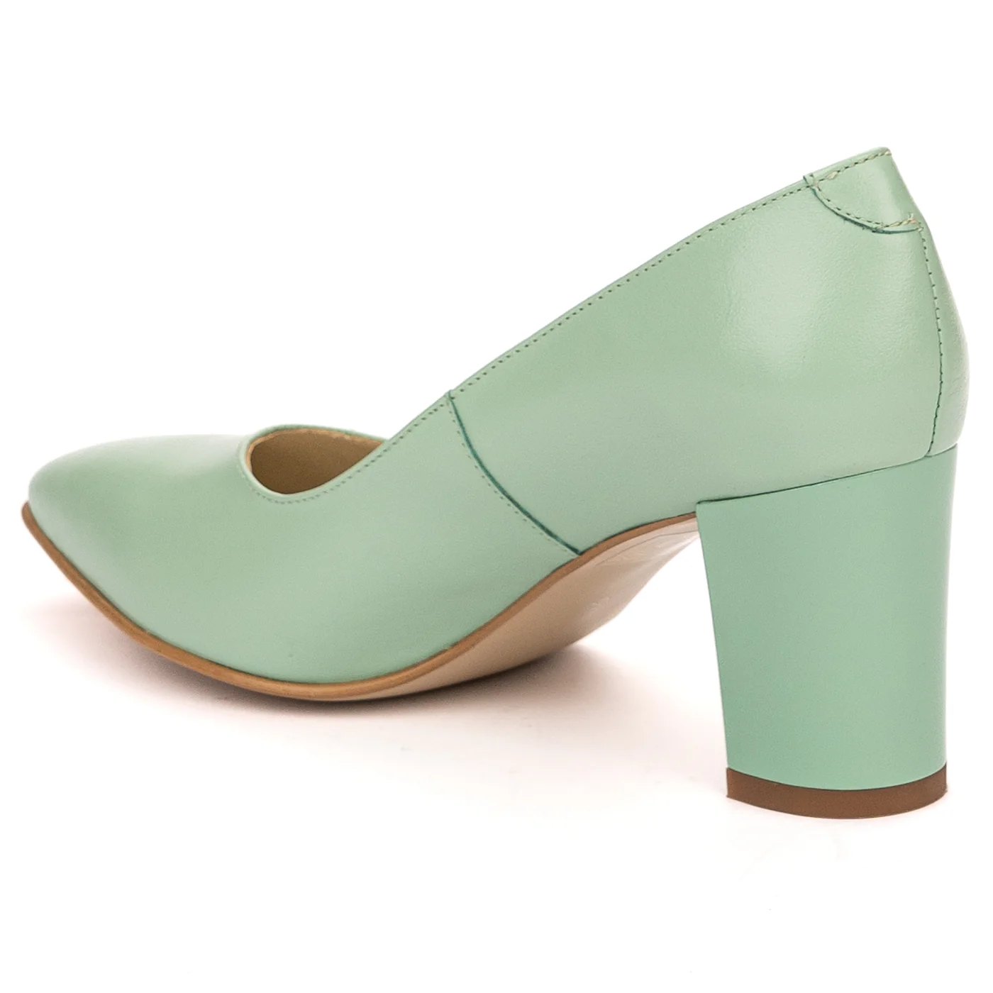Pantofi dama din piele naturala verde cu toc gros 13590 - Image 2