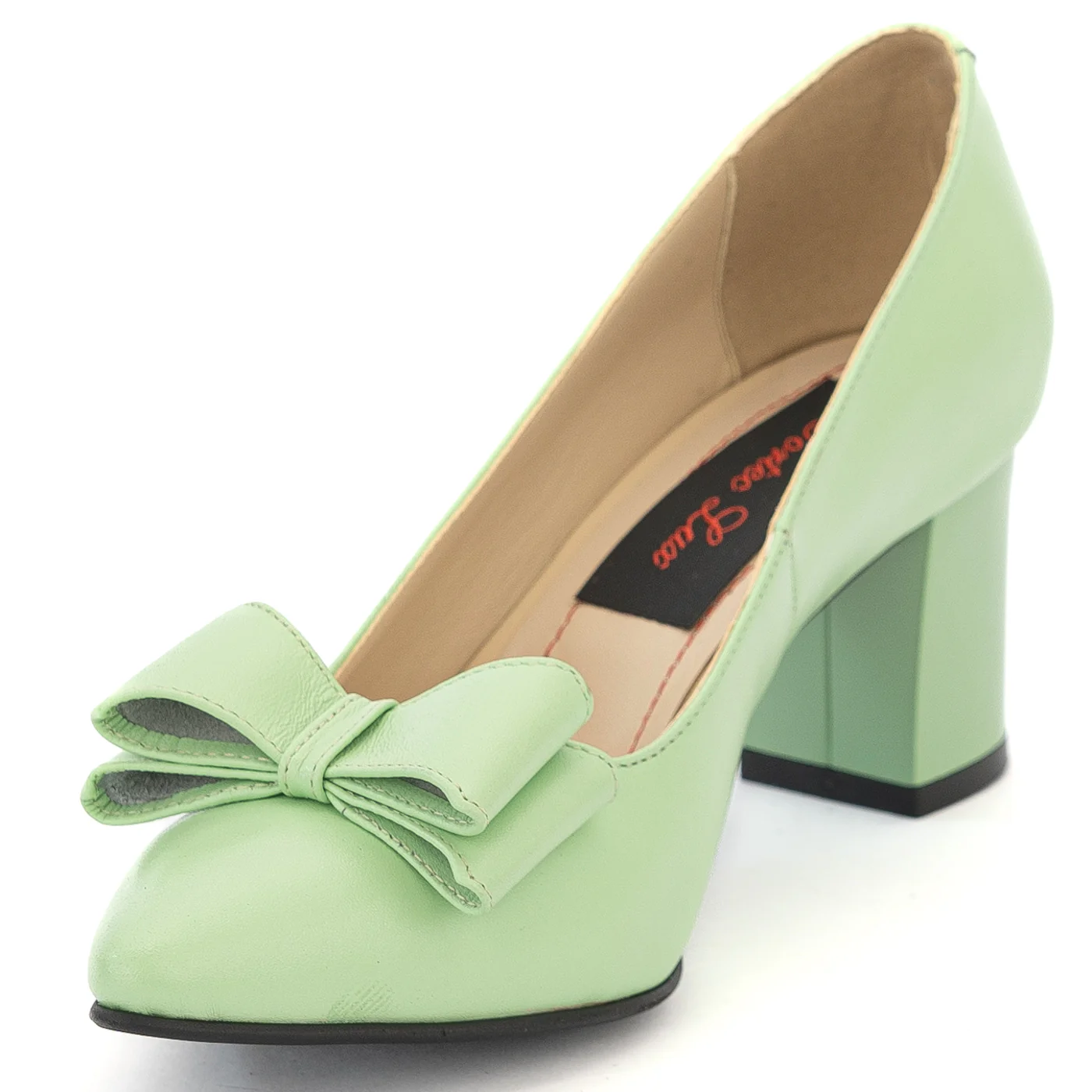 Pantofi dama din piele naturala verde cu toc gros 13998 - Image 3