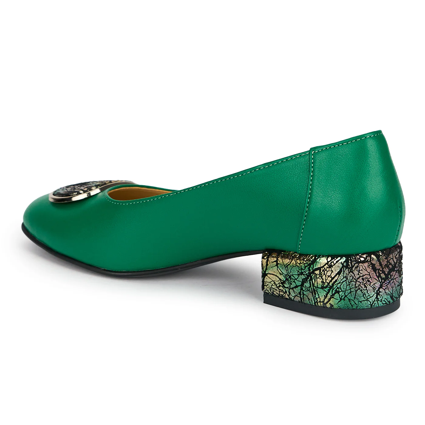 Pantofi dama din piele naturala verde cu toc gros 3.5 cm 19173 - Image 2