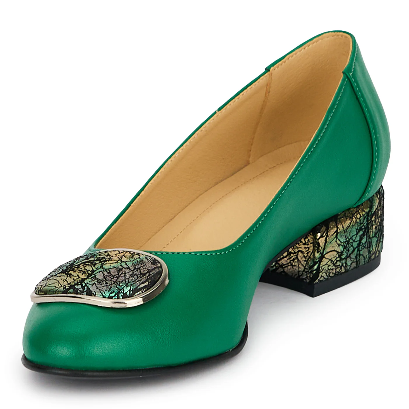 Pantofi dama din piele naturala verde cu toc gros 3.5 cm 19173 - Image 3