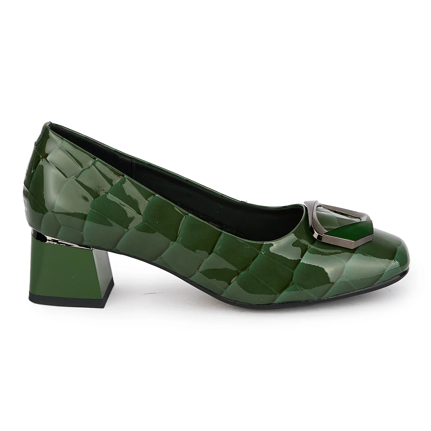Pantofi dama din piele naturala verde cu toc gros 4.5 cm 19588