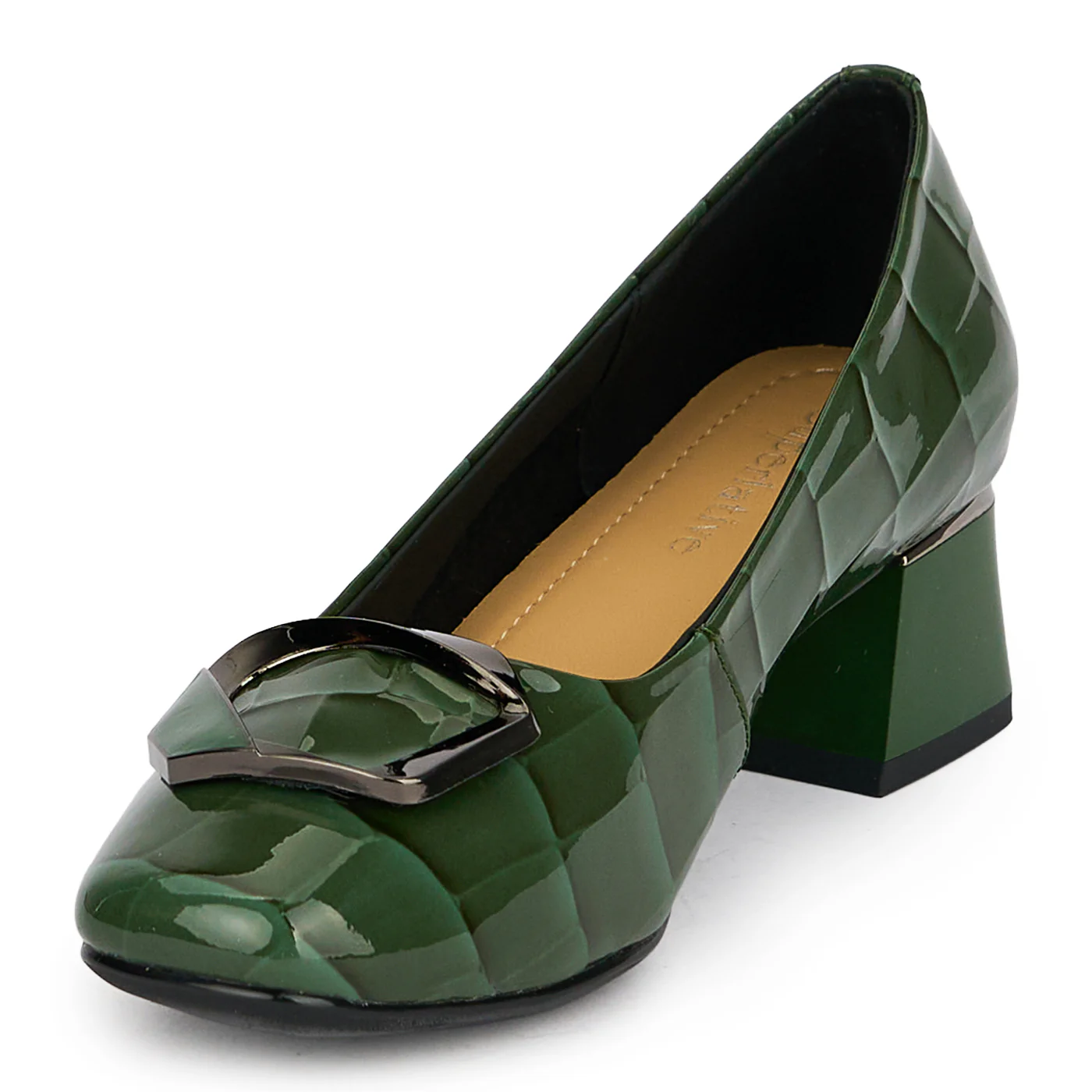 Pantofi dama din piele naturala verde cu toc gros 4.5 cm 19588 - Image 3
