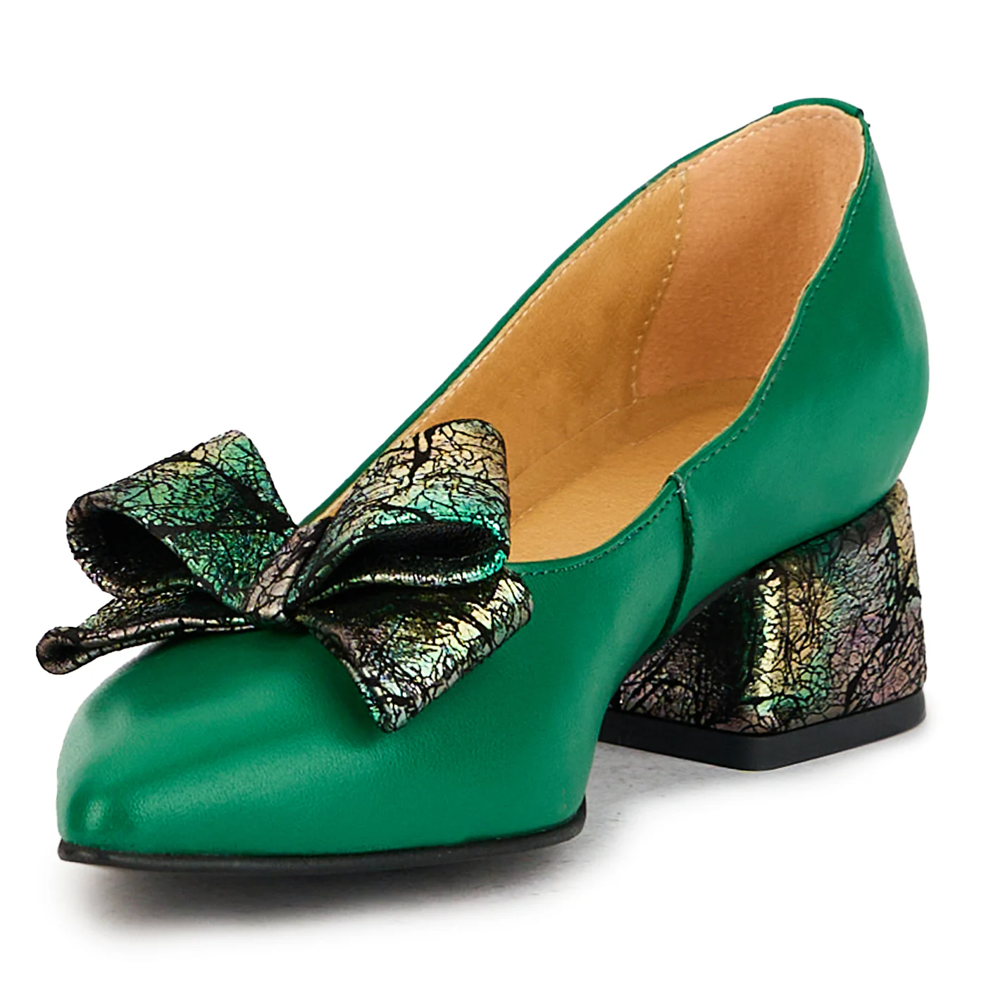 Pantofi dama din piele naturala verde cu toc gros 4 cm 17391 - Image 3