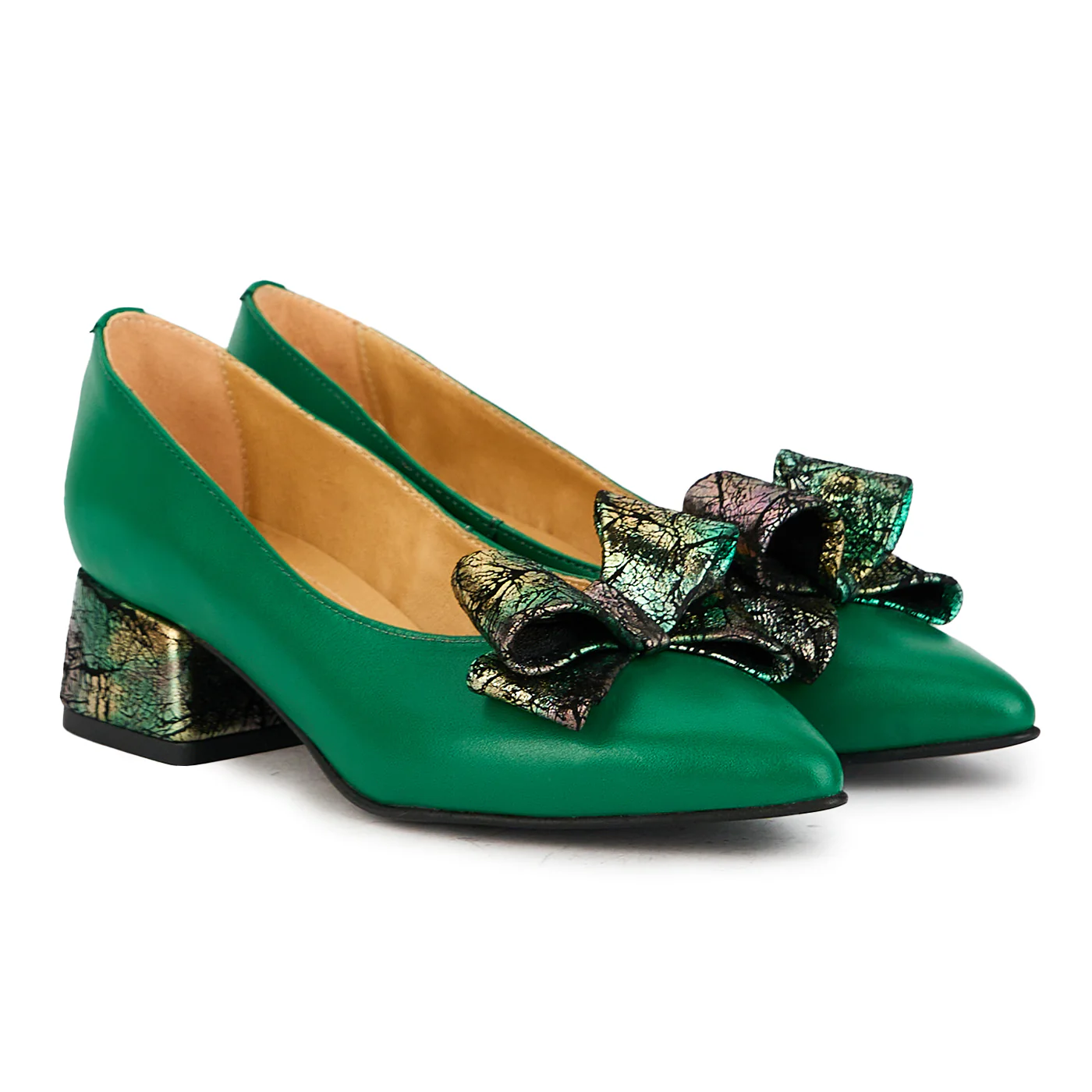 Pantofi dama din piele naturala verde cu toc gros 4 cm 17391 - Image 4