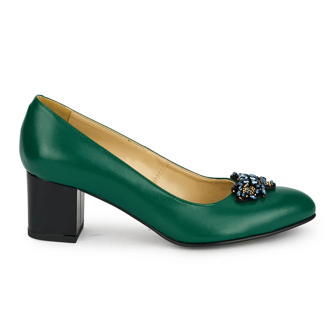Pantofi dama din piele naturala verde cu toc gros 5.5 cm 19450