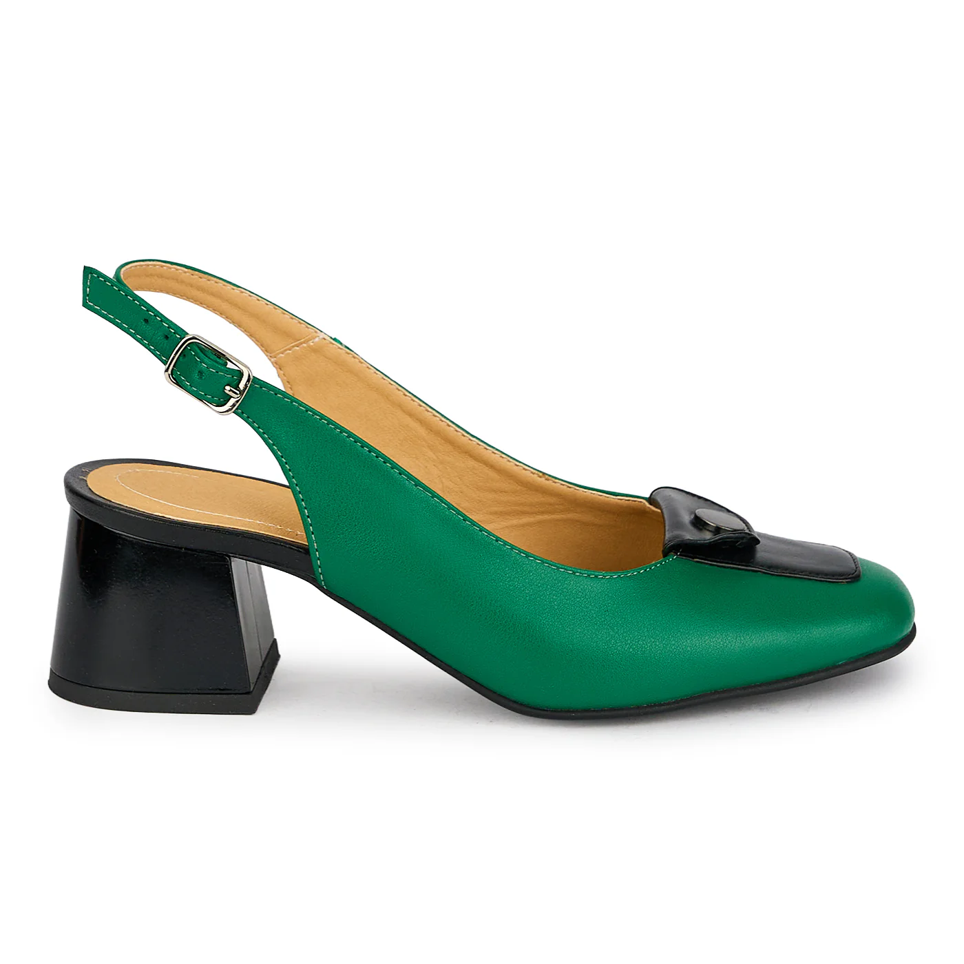 Pantofi dama din piele naturala verde cu toc gros 5.5 cm 19841