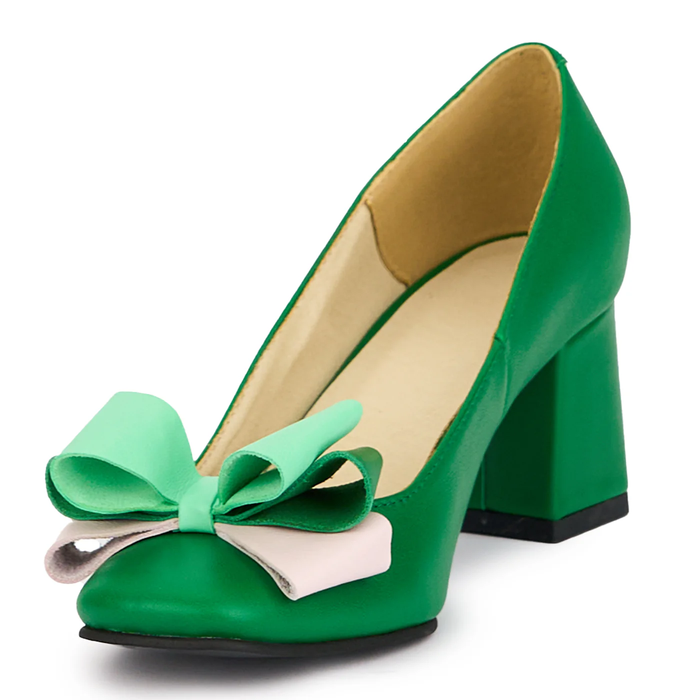 Pantofi dama din piele naturala verde cu toc gros 6.5 cm 16815 - Image 3