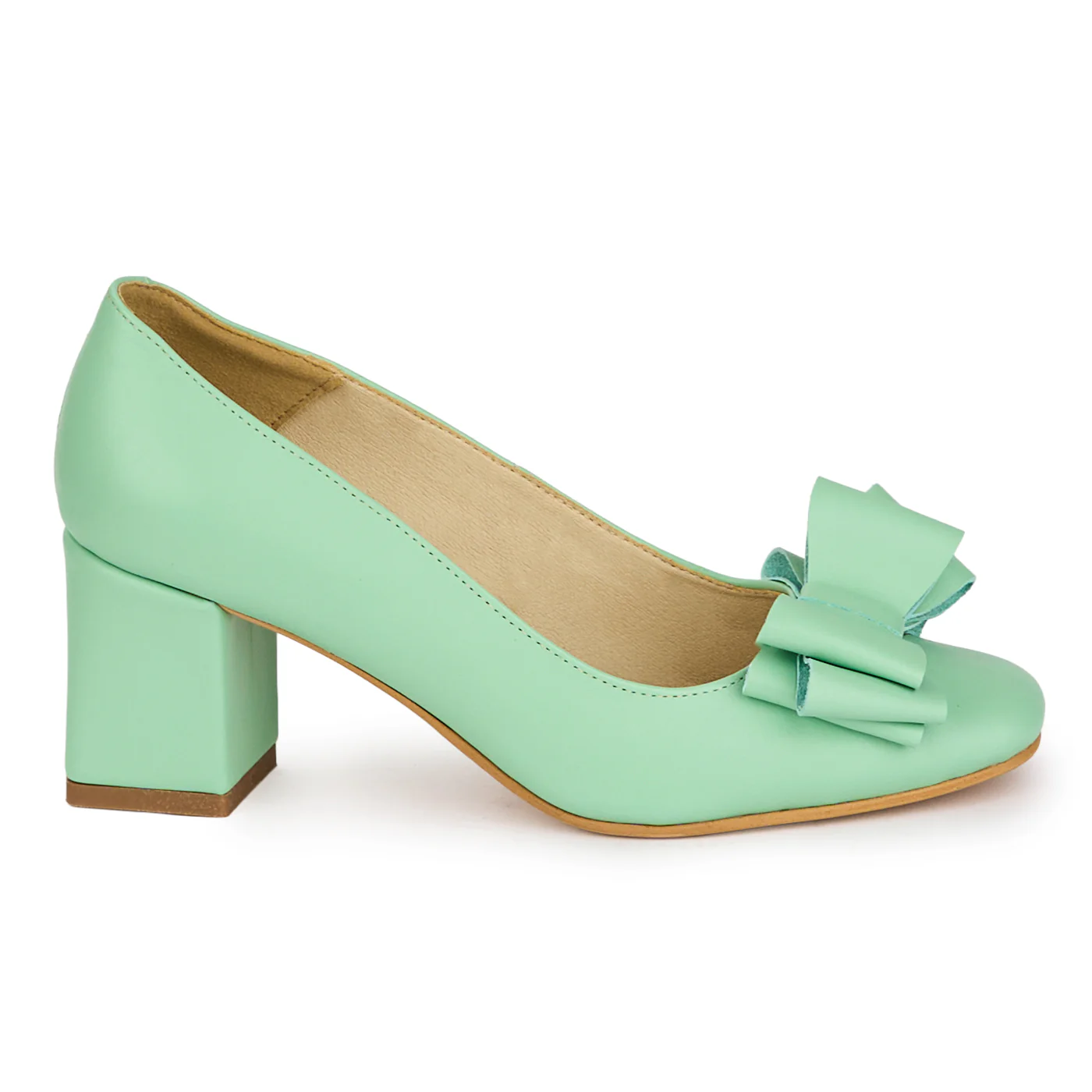 Pantofi dama din piele naturala verde cu toc gros 6.5 cm 18654