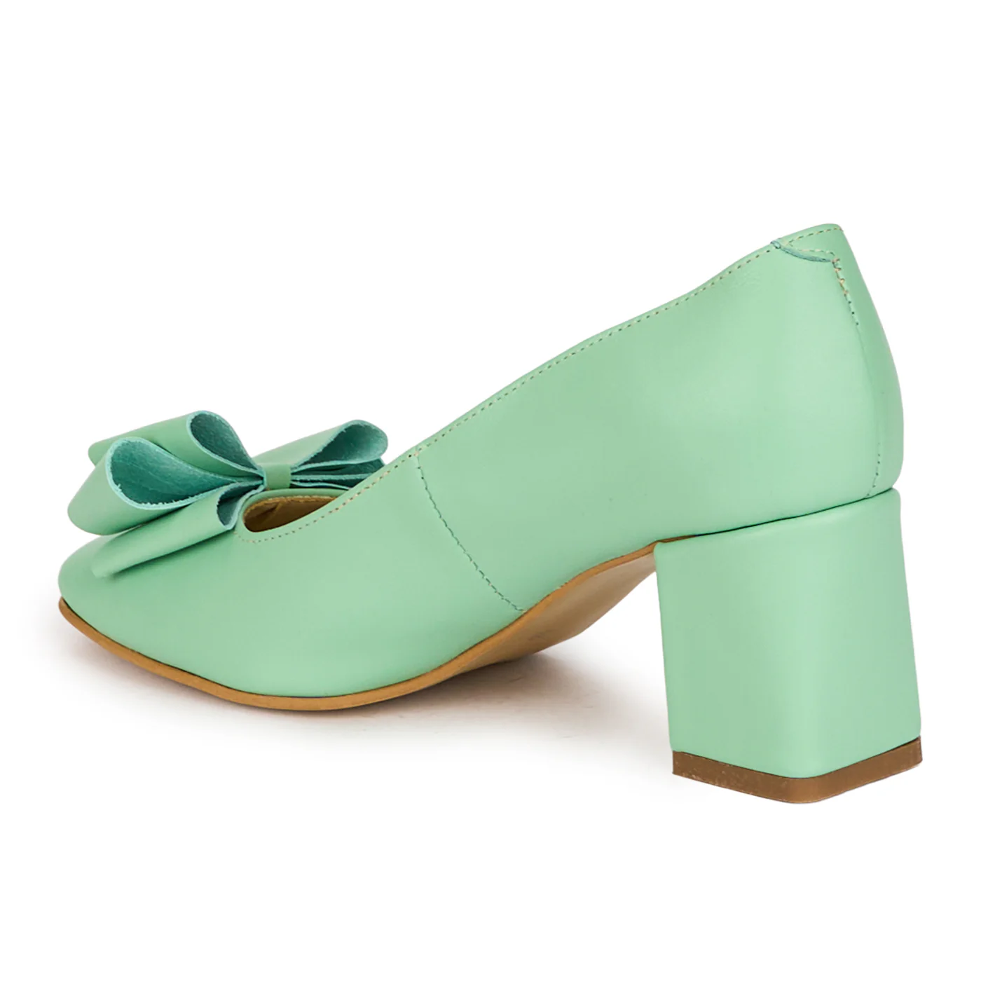 Pantofi dama din piele naturala verde cu toc gros 6.5 cm 18654 - Image 2