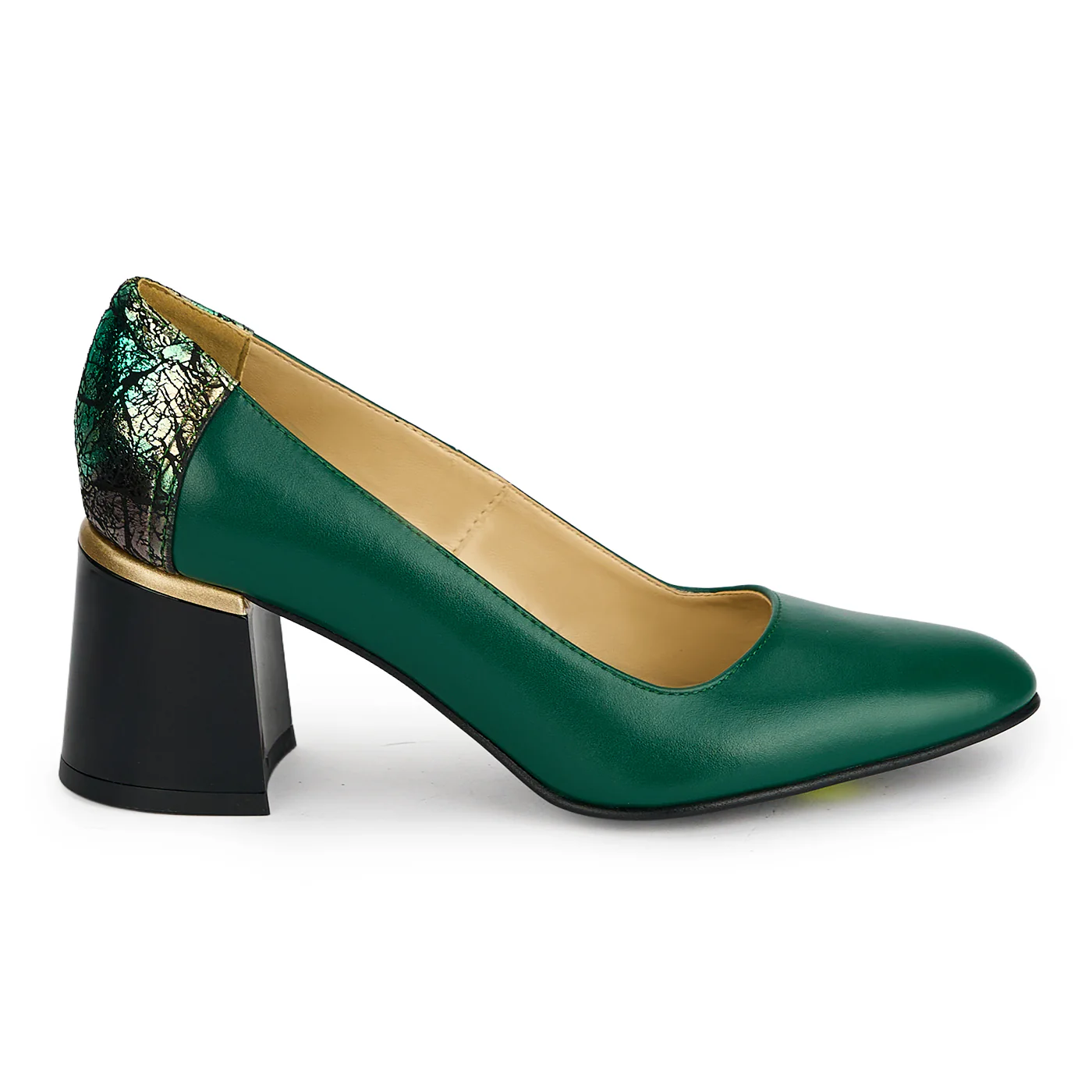 Pantofi dama din piele naturala verde cu toc gros 6.5 cm 19437