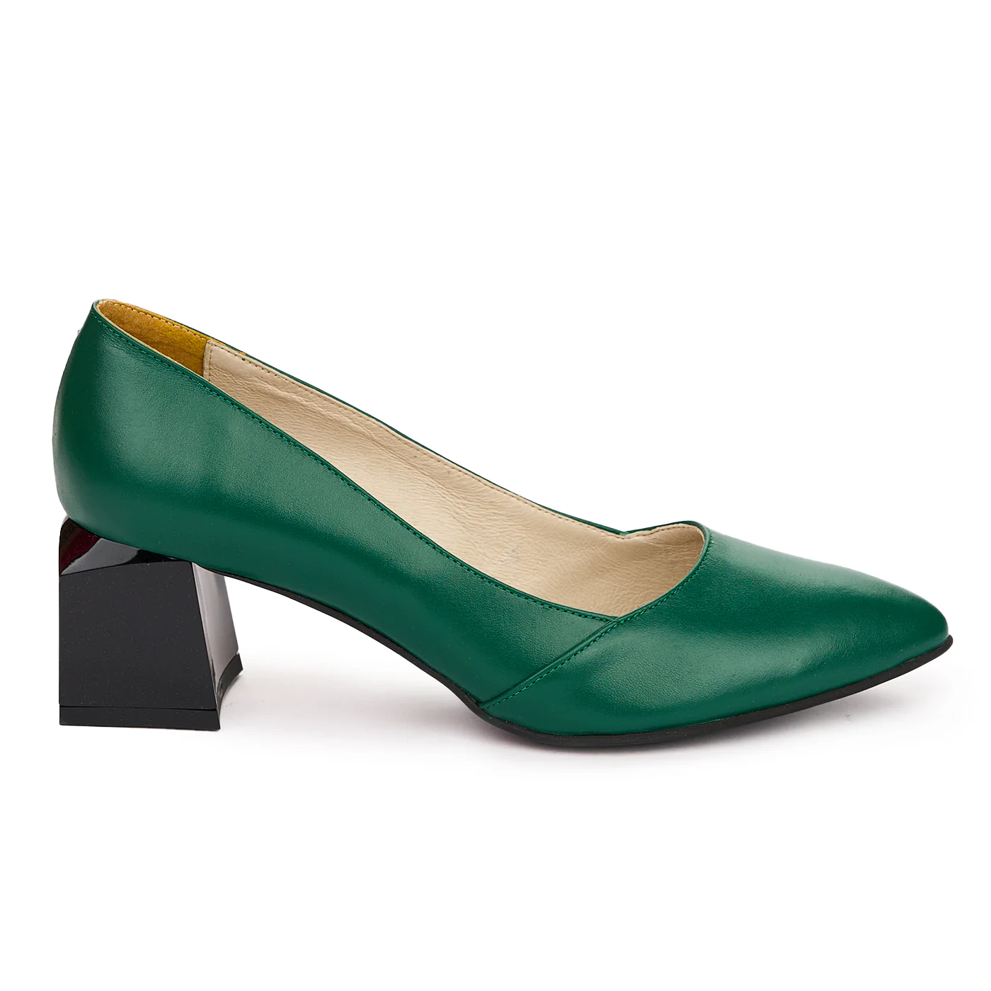 Pantofi dama din piele naturala verde cu toc gros 6 cm 13768