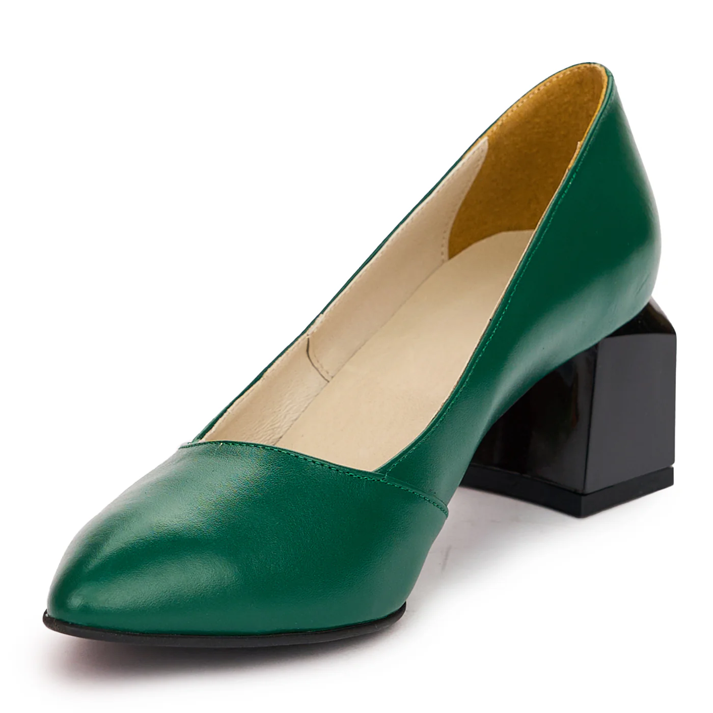 Pantofi dama din piele naturala verde cu toc gros 6 cm 13768 - Image 3