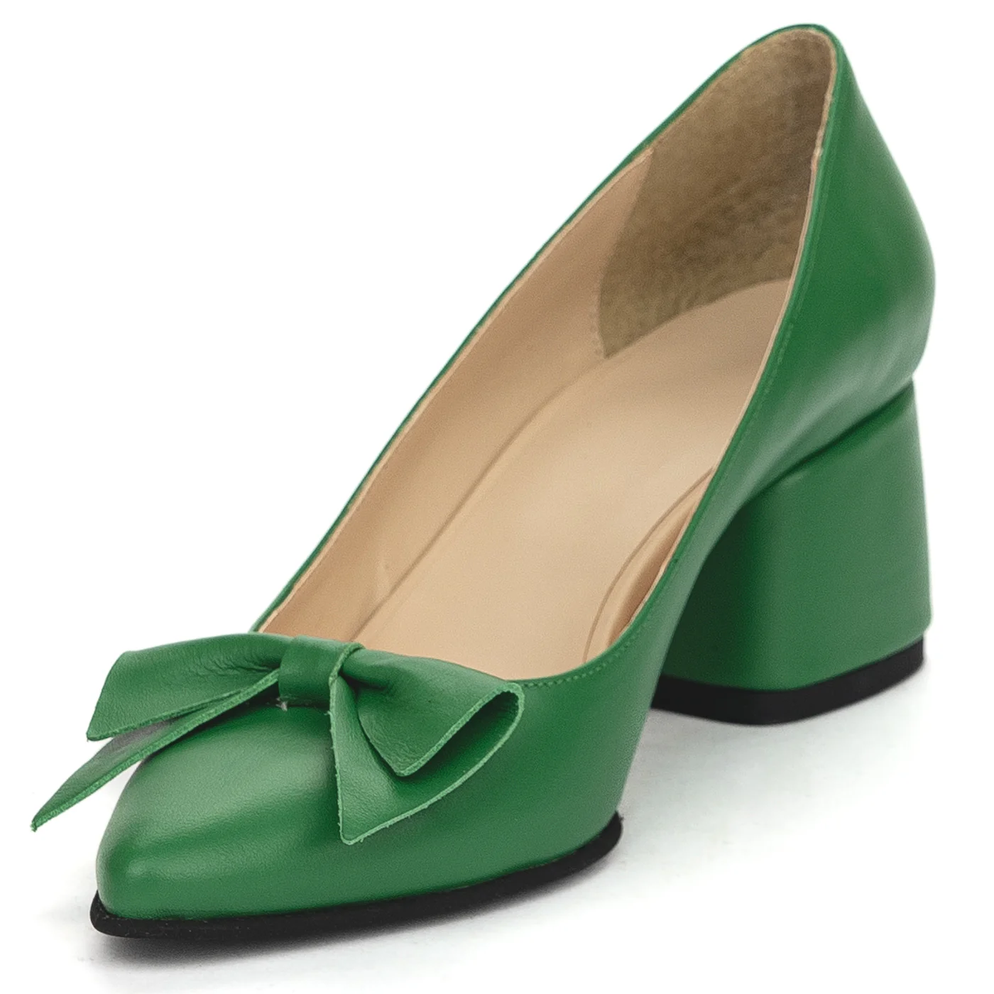 Pantofi dama din piele naturala verde cu toc gros 6 cm 13837 - Image 3
