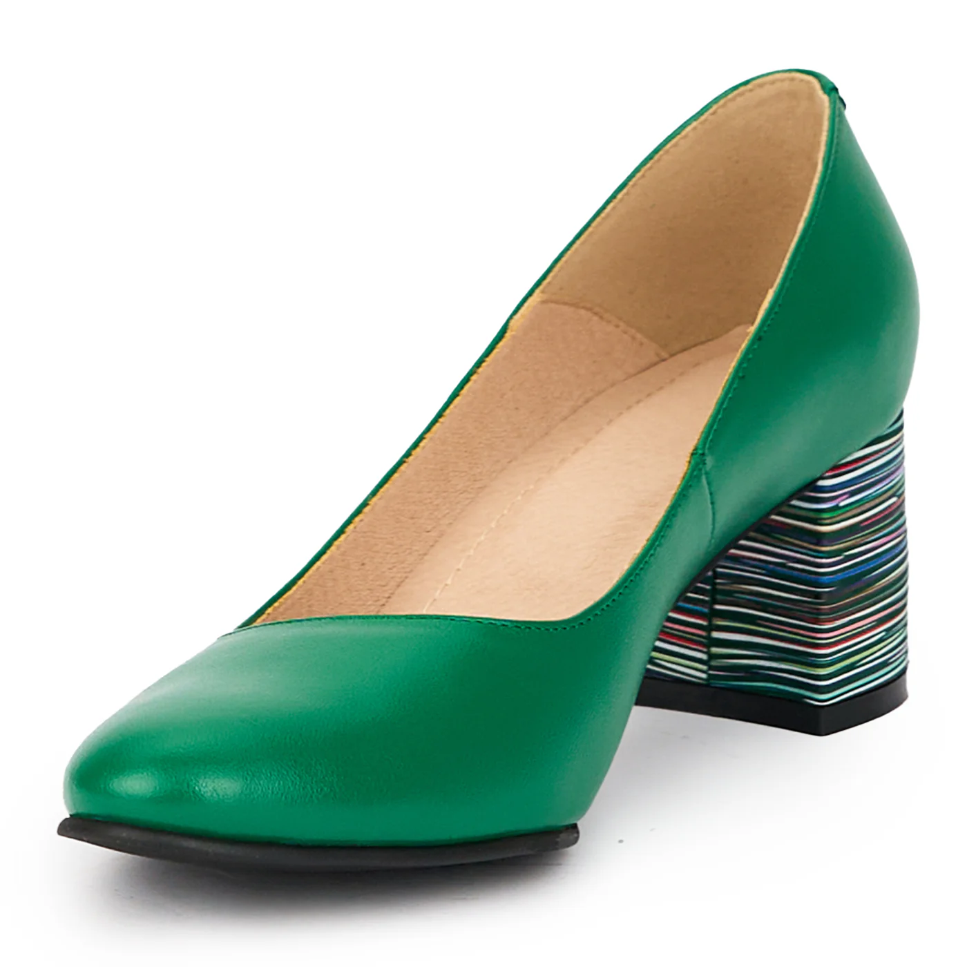 Pantofi dama din piele naturala verde cu toc gros 6 cm 15422 - Image 3
