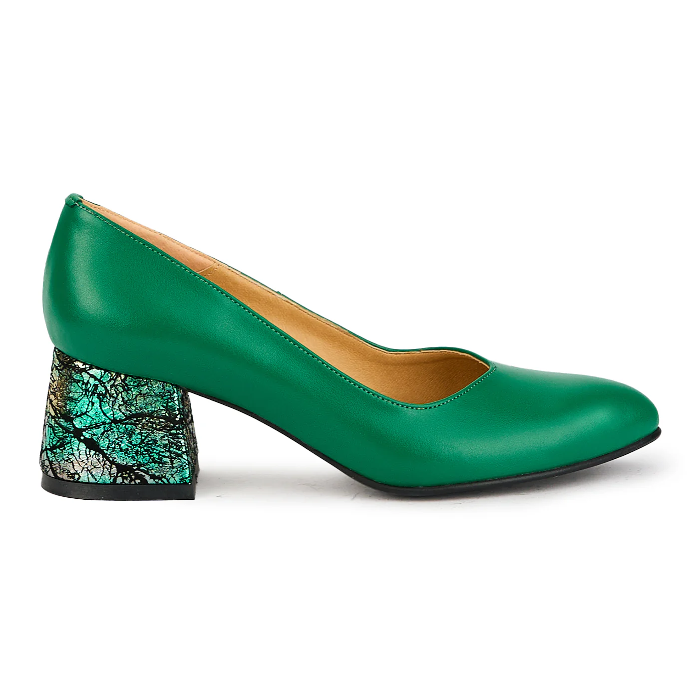 Pantofi dama din piele naturala verde cu toc gros 6 cm 17387