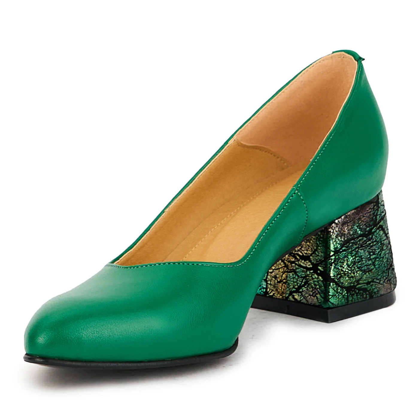 Pantofi dama din piele naturala verde cu toc gros 6 cm 17387 - Image 3