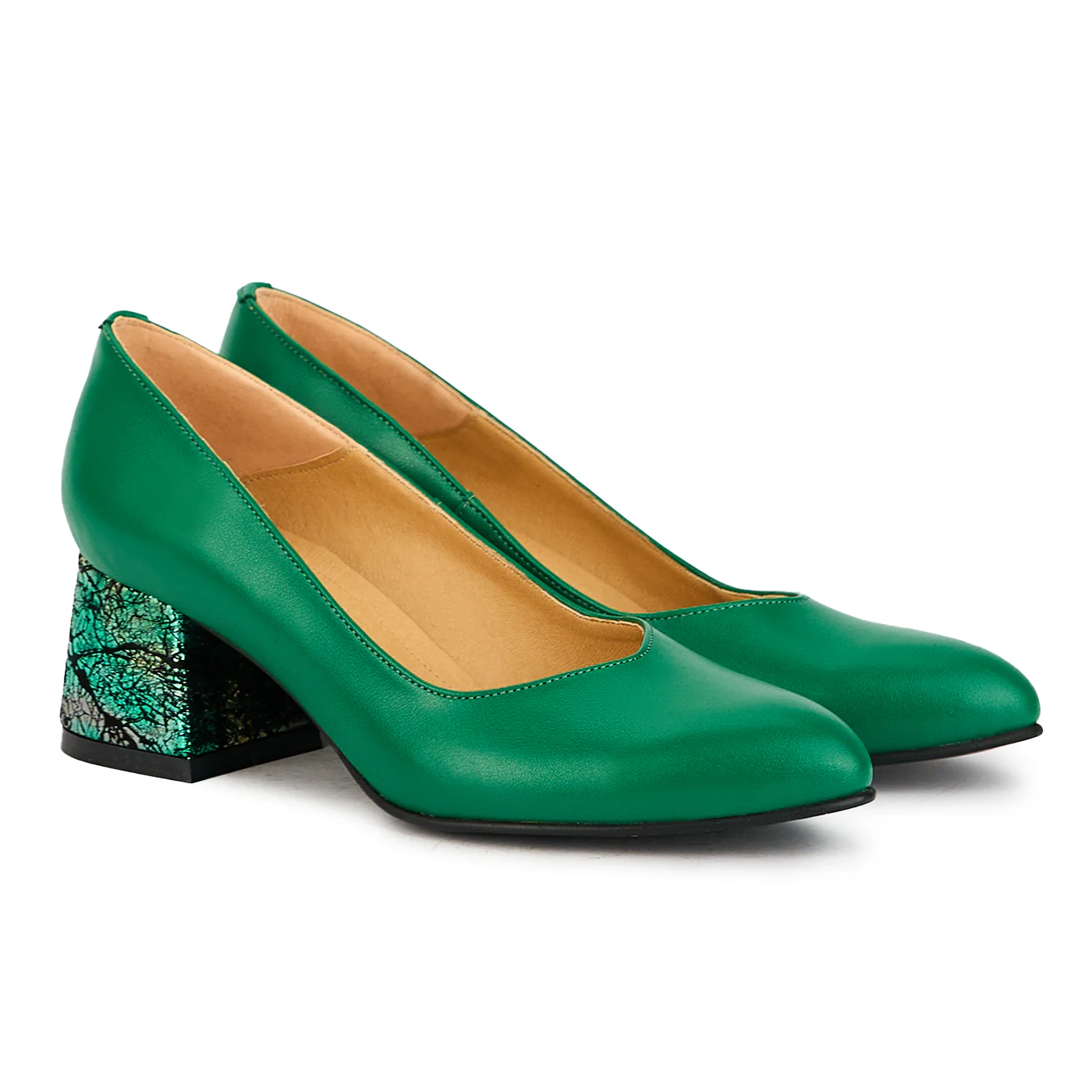 Pantofi dama din piele naturala verde cu toc gros 6 cm 17387 - Image 4