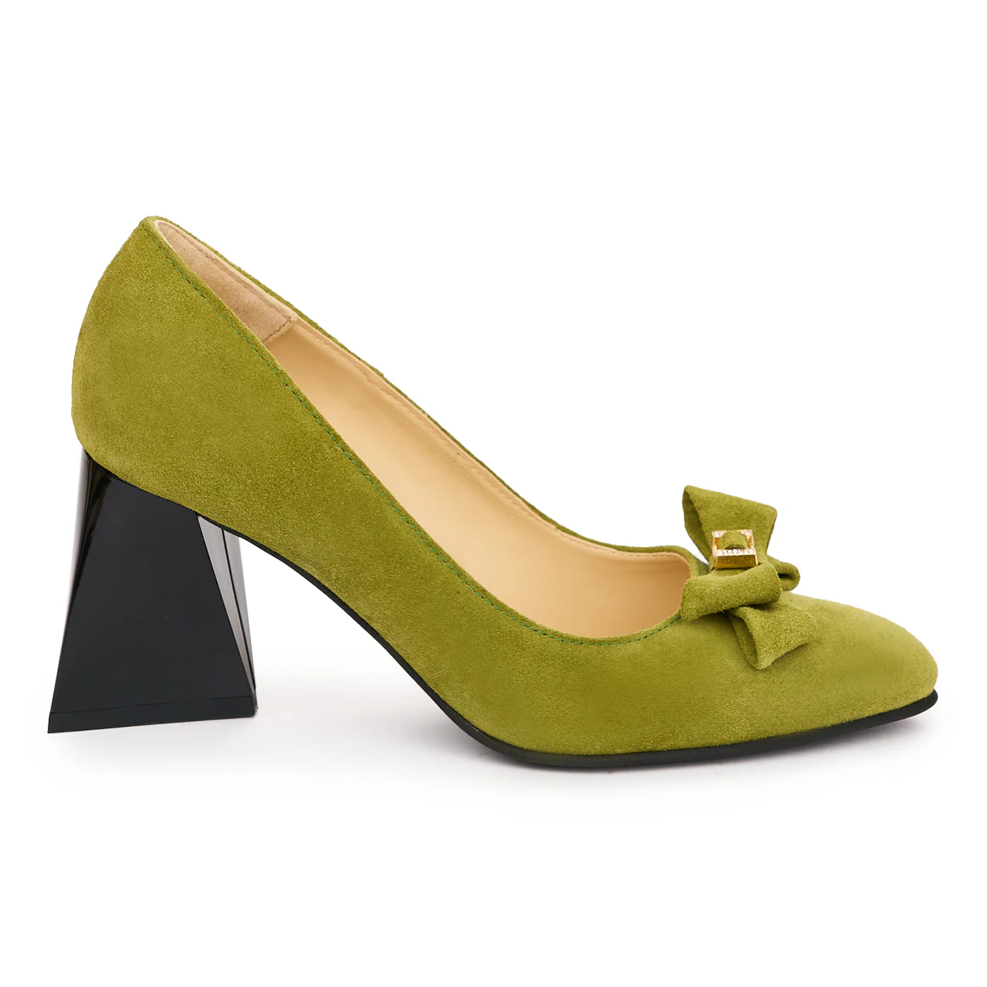 Pantofi dama din piele naturala verde cu toc gros 7.5 cm 13745