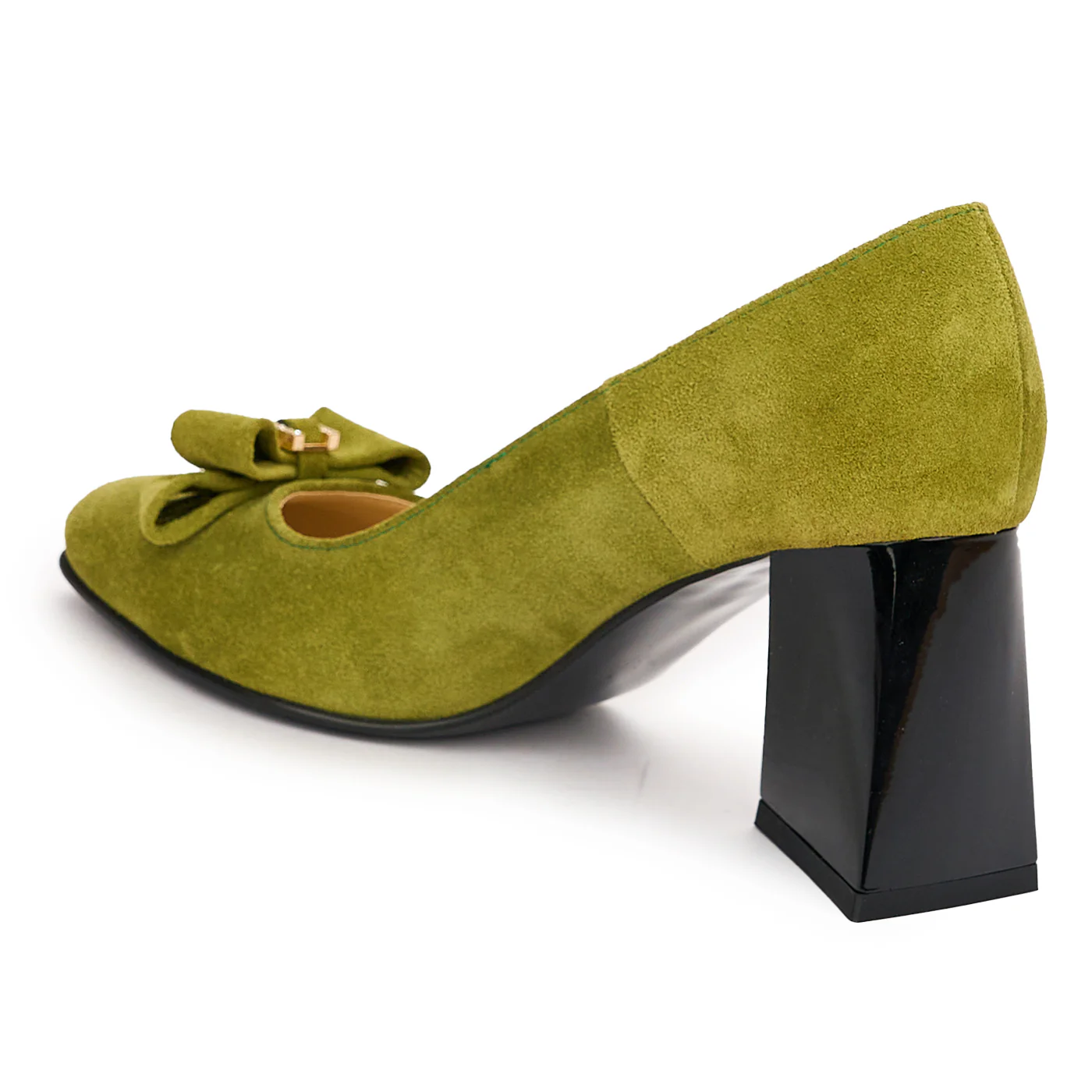 Pantofi dama din piele naturala verde cu toc gros 7.5 cm 13745 - Image 2