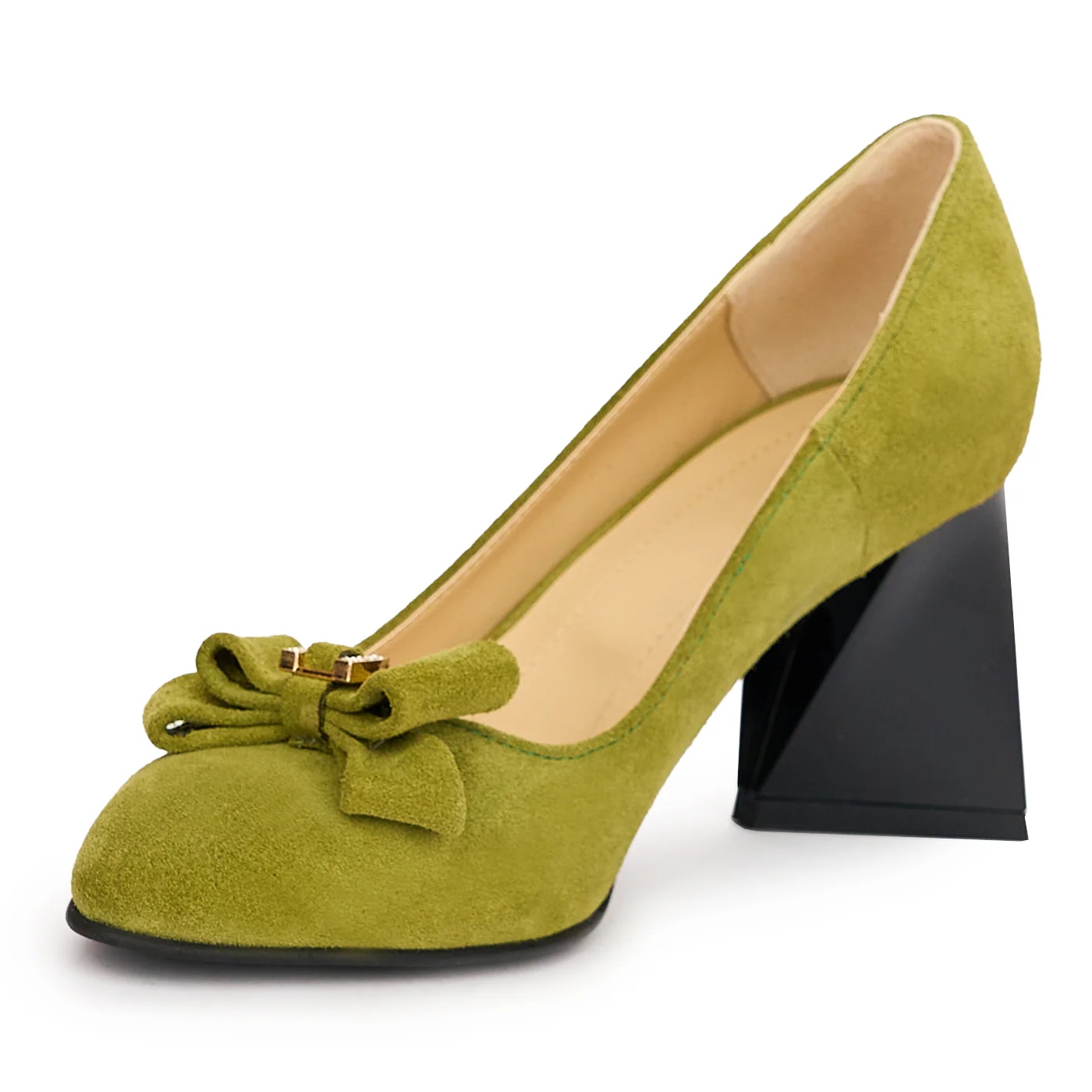 Pantofi dama din piele naturala verde cu toc gros 7.5 cm 13745 - Image 3