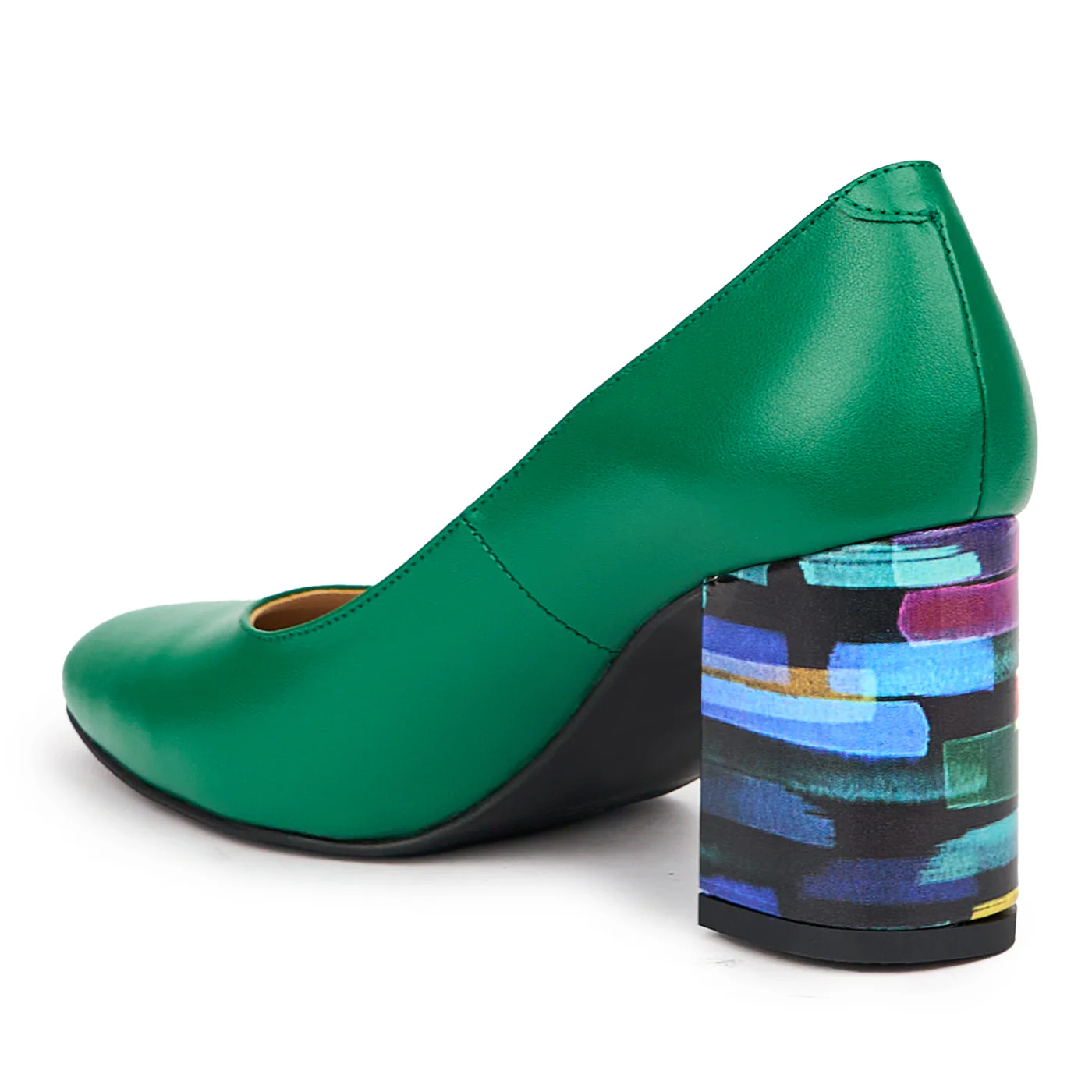 Pantofi dama din piele naturala verde cu toc gros 7.5 cm 14498 - Image 2