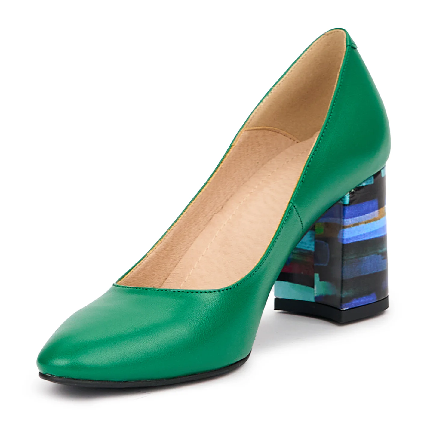 Pantofi dama din piele naturala verde cu toc gros 7.5 cm 14498 - Image 3