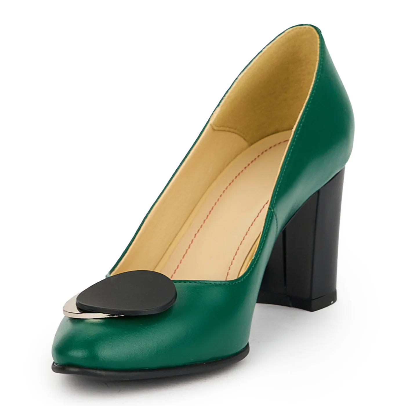 Pantofi dama din piele naturala verde cu toc gros 7.5 cm 15106 - Image 3