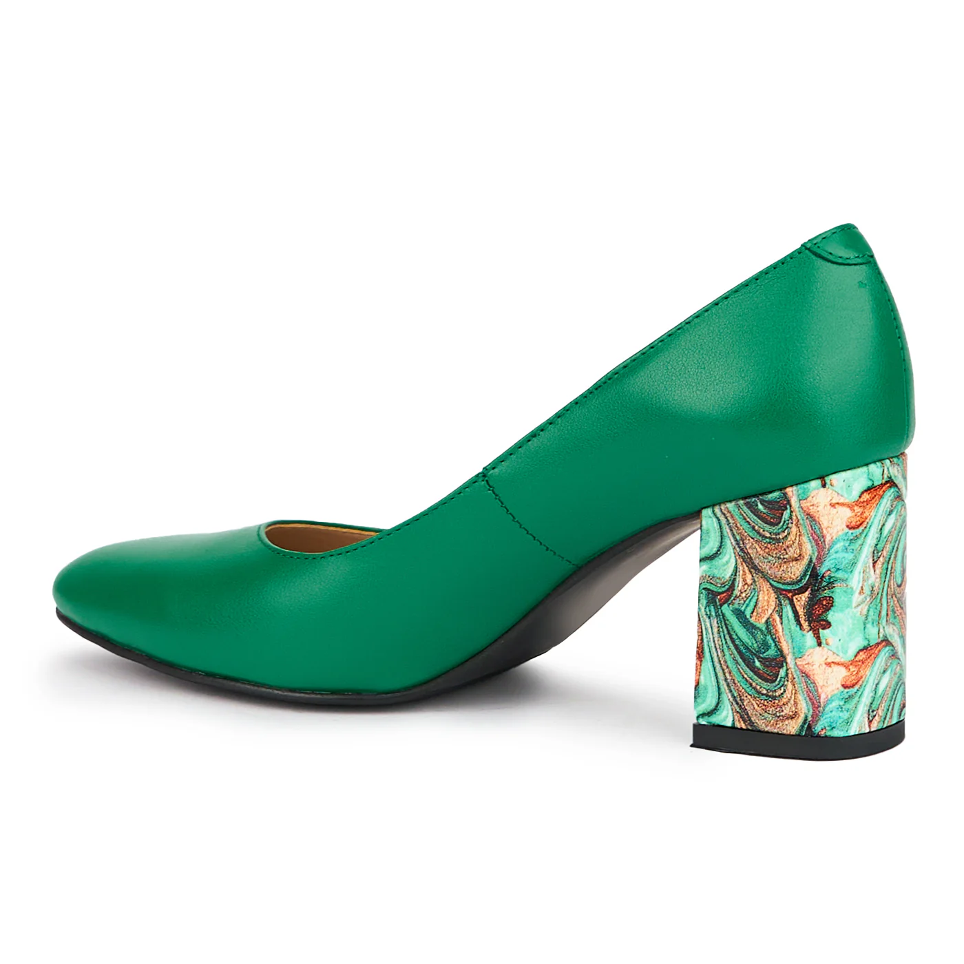 Pantofi dama din piele naturala verde cu toc gros 7.5 cm 15188 - Image 2