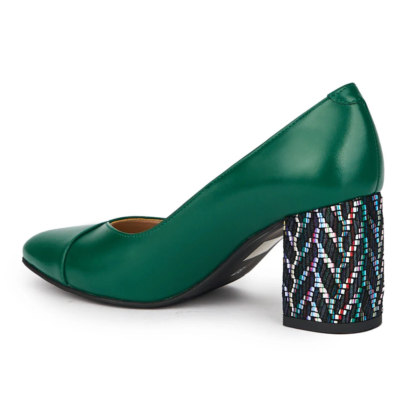 Pantofi dama din piele naturala verde cu toc gros 7.5 cm 15286 - Image 2