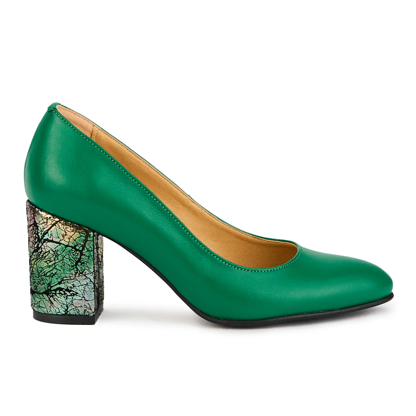 Pantofi dama din piele naturala verde cu toc gros 7.5 cm 17389